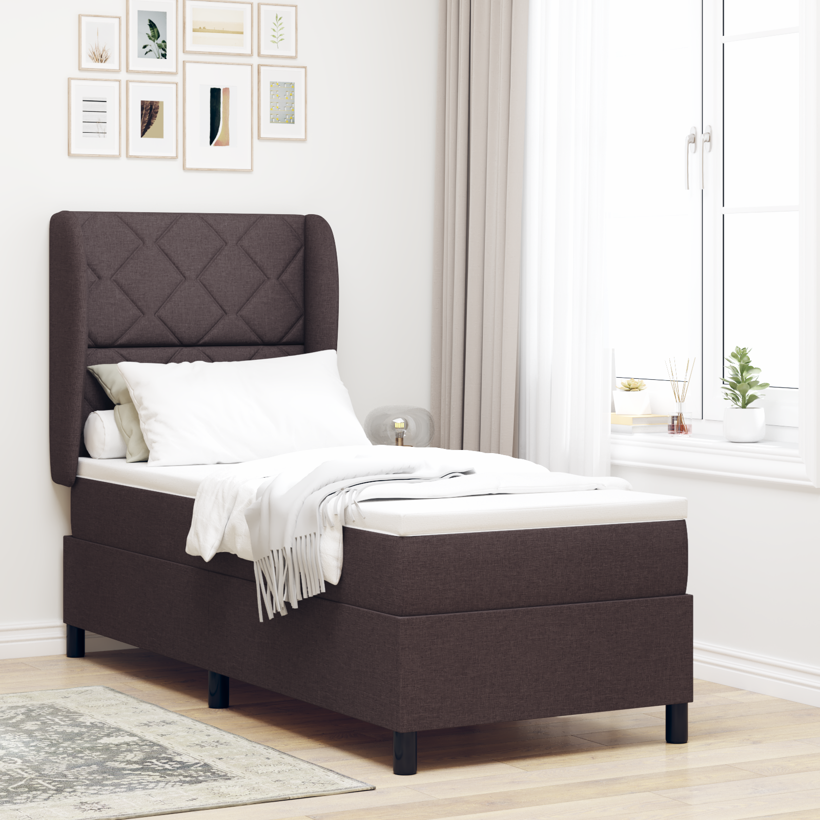vidaXL Pat cu arcuri cu saltea Maro închis 80 x 200 cm țesătură vidaXL Pat cu arcuri cu saltea Maro închis 80 x 200 cm țesătură