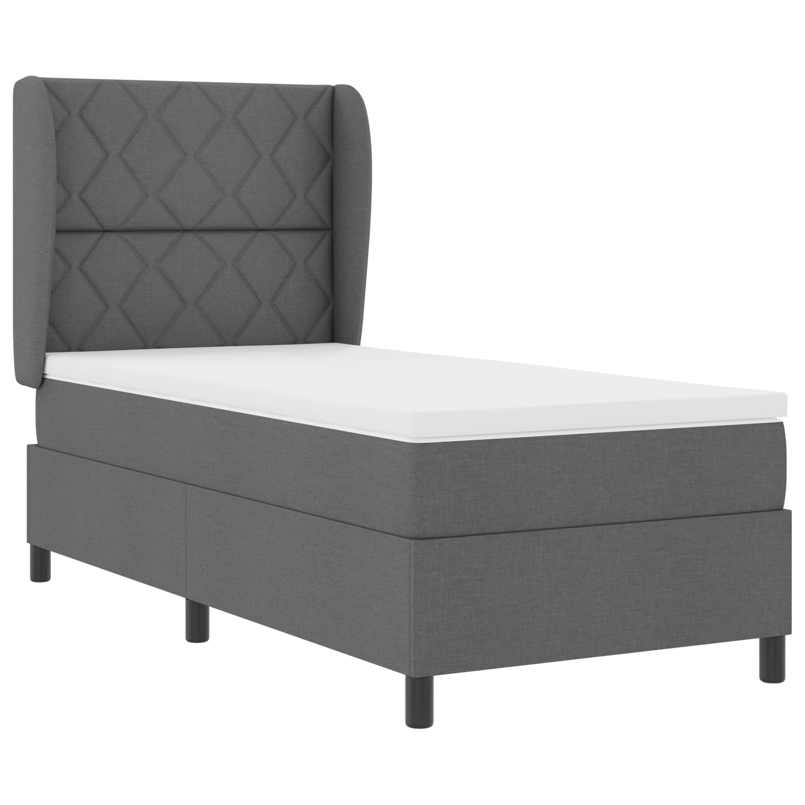 vidaXL Pat cu arcuri cu saltea Gri închis 90 x 200 cm țesătură vidaXL Pat cu arcuri cu saltea Gri închis 90 x 200 cm țesătură