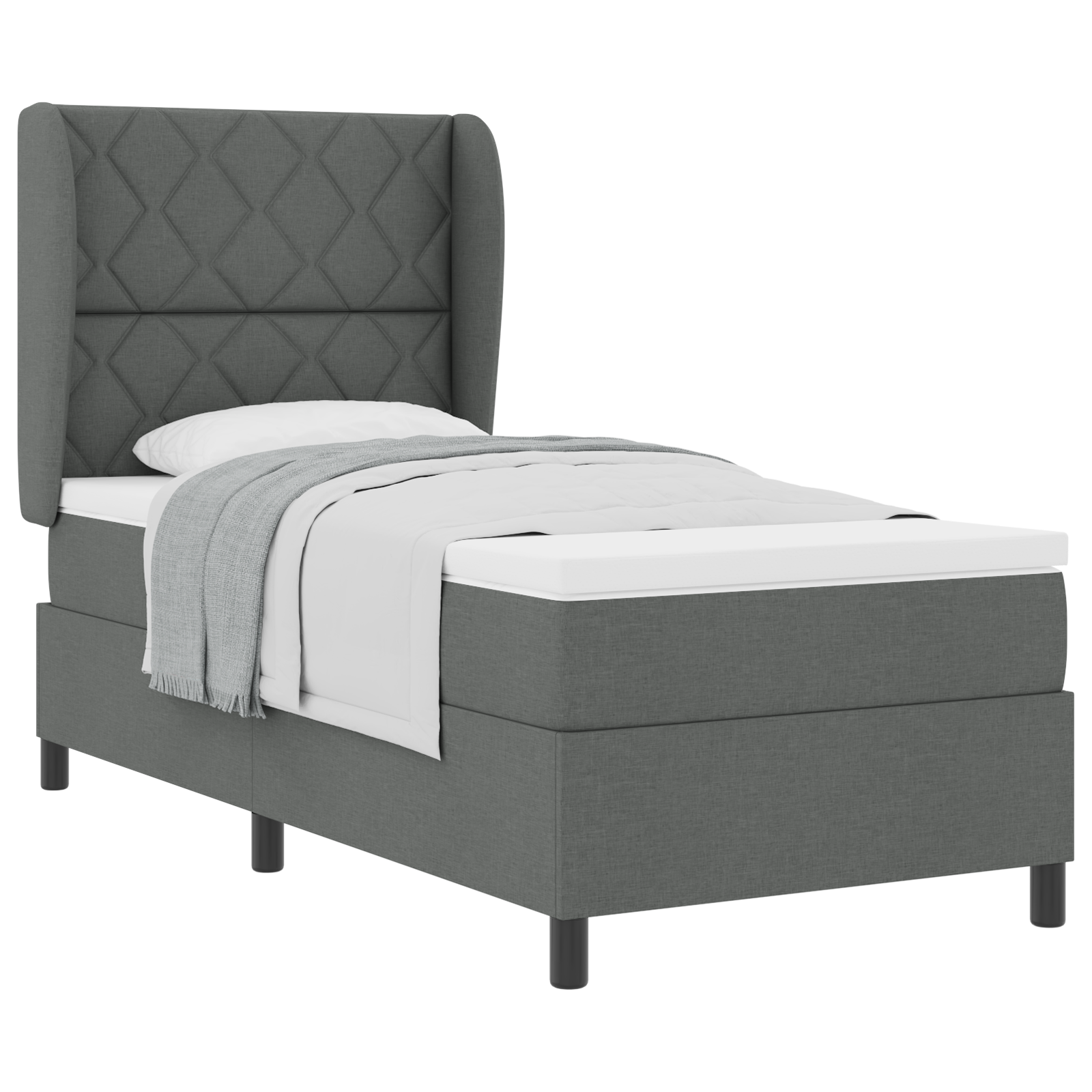 vidaXL Pat cu arcuri cu saltea Gri închis 90 x 200 cm țesătură vidaXL Pat cu arcuri cu saltea Gri închis 90 x 200 cm țesătură