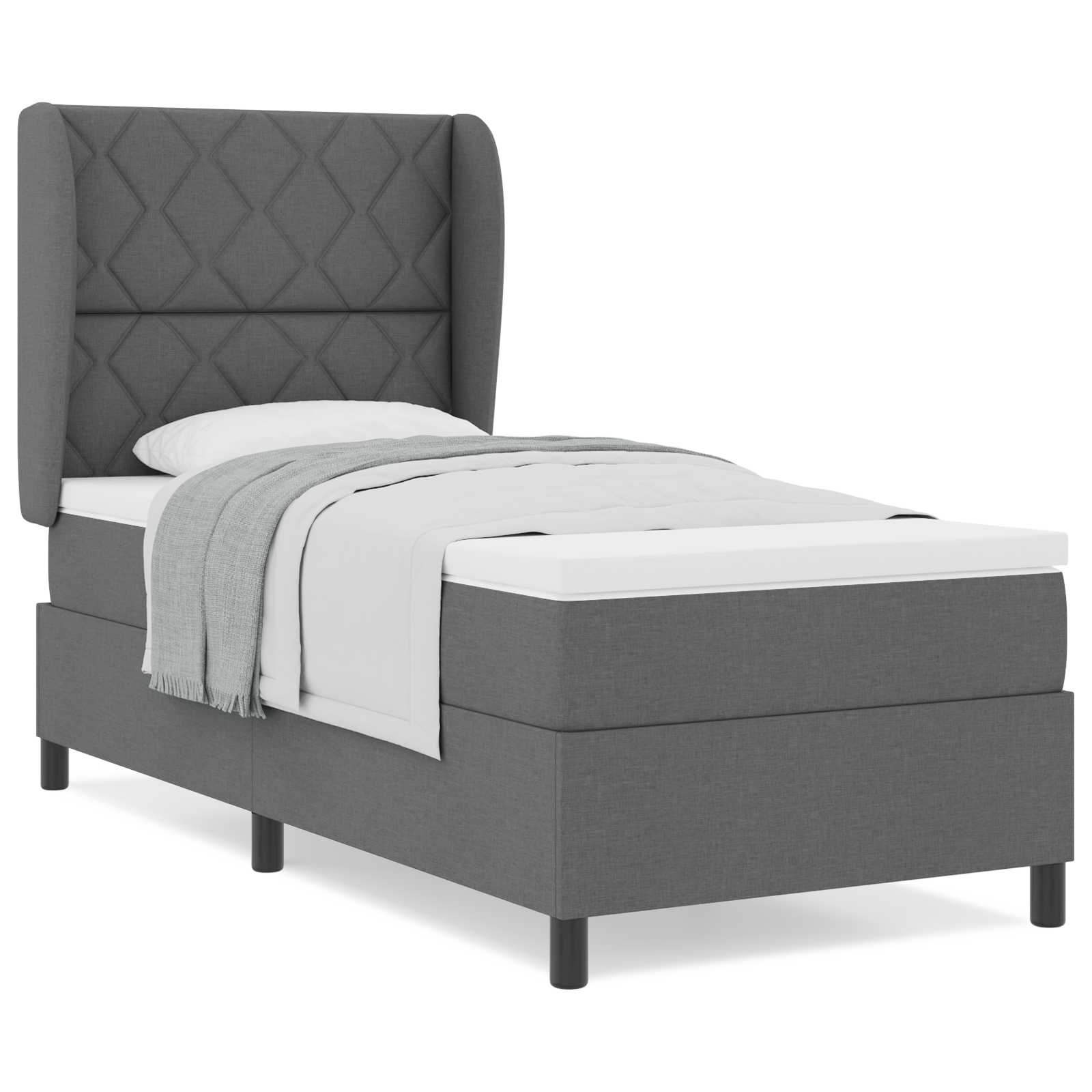 vidaXL Pat cu arcuri cu saltea Gri închis 90 x 200 cm țesătură vidaXL Pat cu arcuri cu saltea Gri închis 90 x 200 cm țesătură