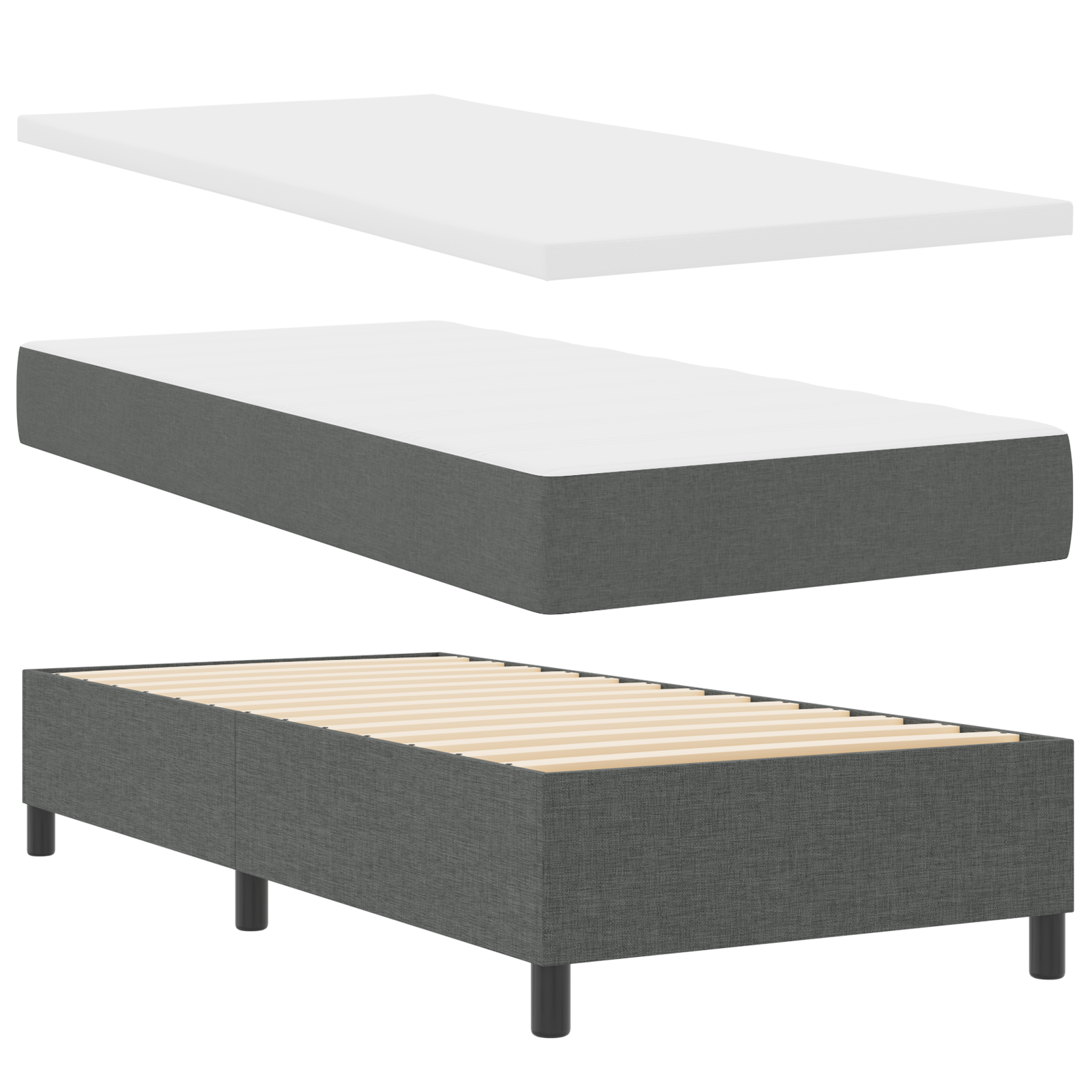 vidaXL Pat cu arcuri cu saltea Gri închis 90 x 200 cm țesătură vidaXL Pat cu arcuri cu saltea Gri închis 90 x 200 cm țesătură