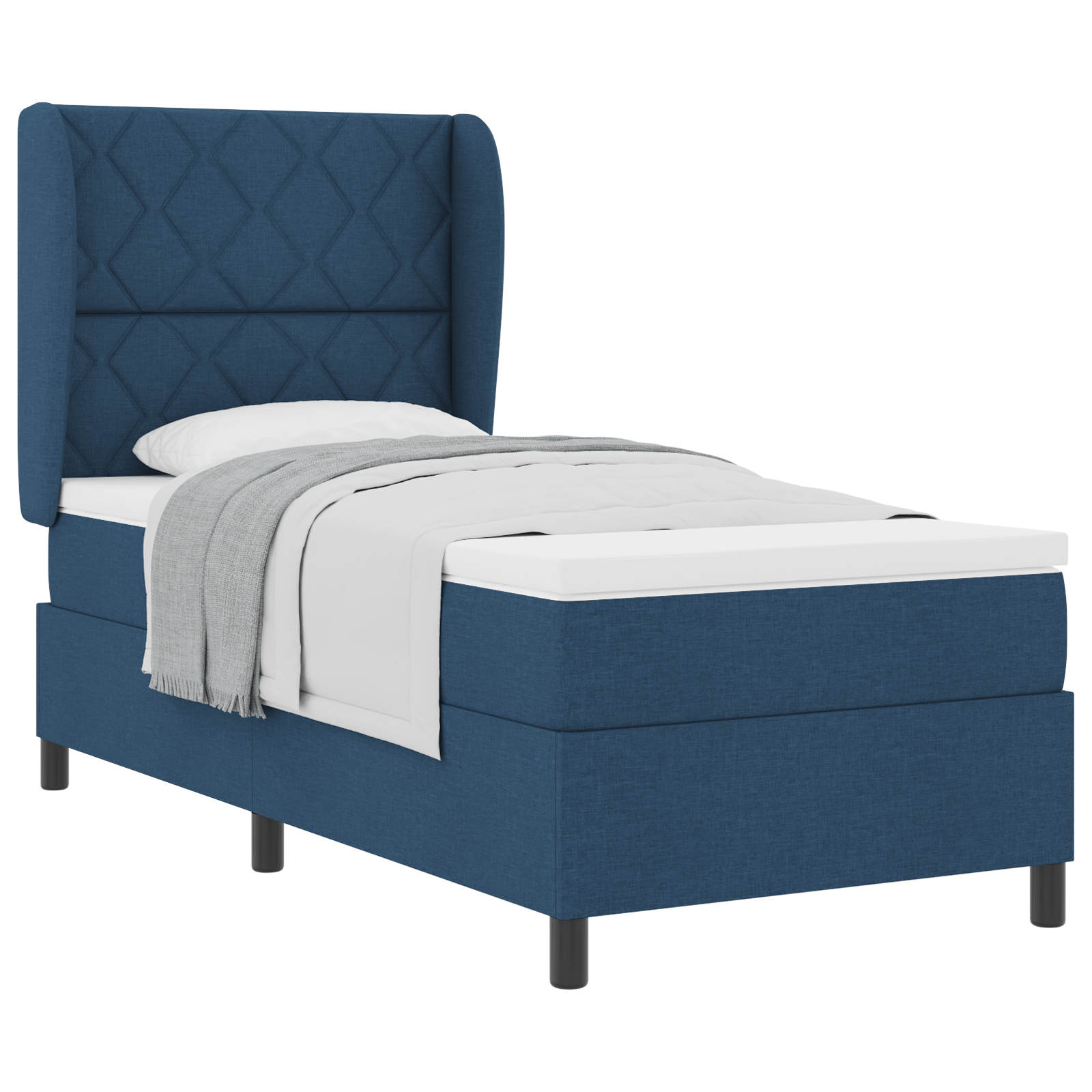 vidaXL Pat cu arcuri cu saltea albastru 90 x 200 cm țesătură vidaXL Pat cu arcuri cu saltea albastru 90 x 200 cm țesătură