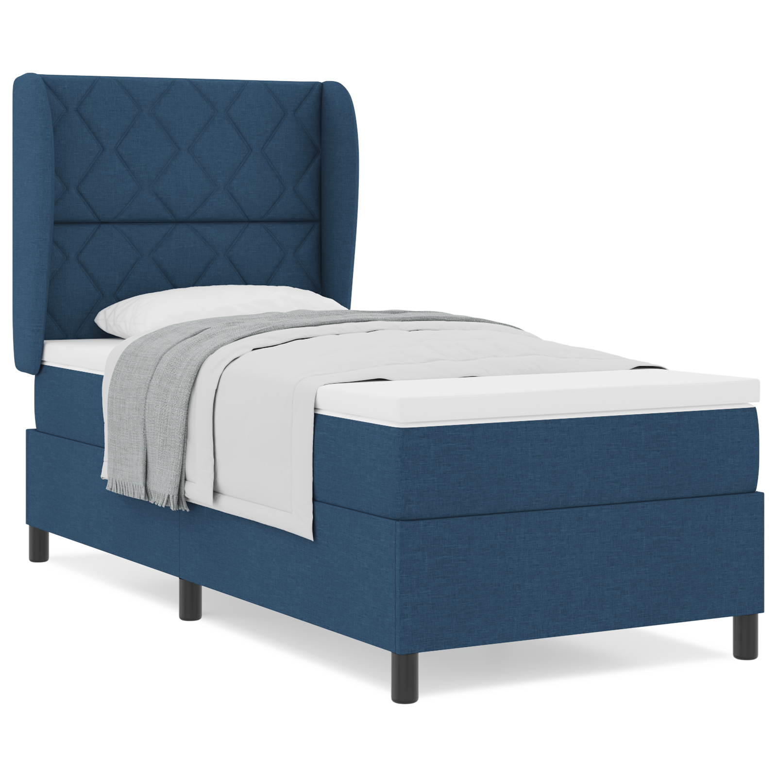 vidaXL Pat cu arcuri cu saltea albastru 90 x 200 cm țesătură vidaXL Pat cu arcuri cu saltea albastru 90 x 200 cm țesătură