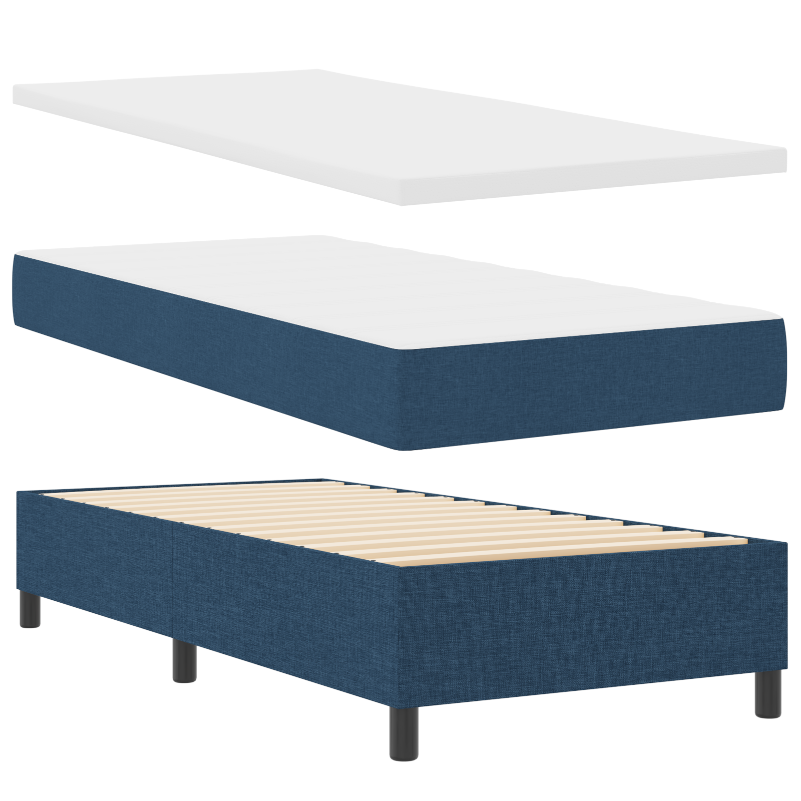 vidaXL Pat cu arcuri cu saltea albastru 90 x 200 cm țesătură vidaXL Pat cu arcuri cu saltea albastru 90 x 200 cm țesătură