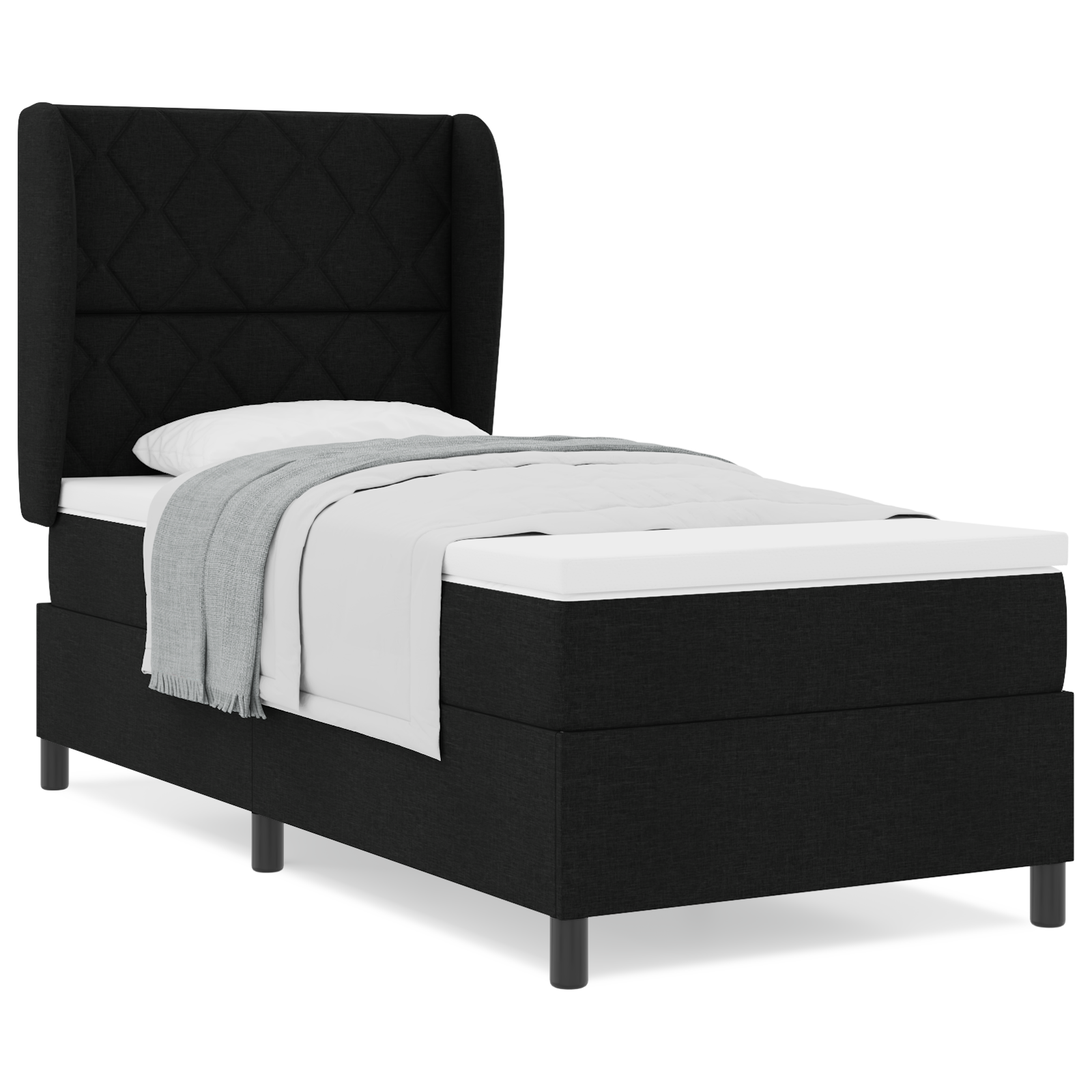 vidaXL Pat cu arcuri cu saltea Negru 100 x 200 cm țesătură vidaXL Pat cu arcuri cu saltea Negru 100 x 200 cm țesătură