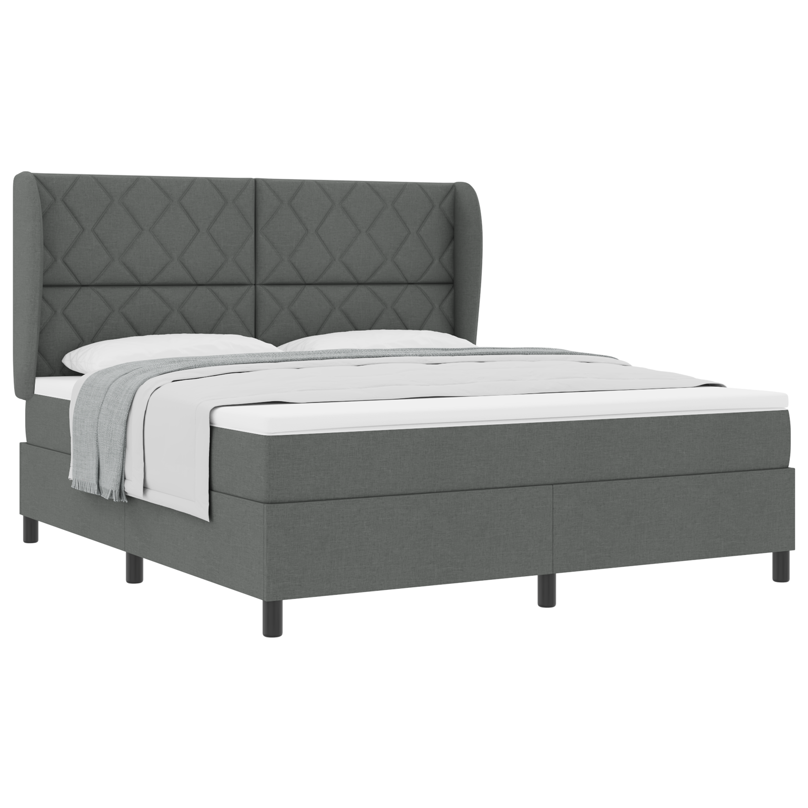 vidaXL Pat cu arcuri cu saltea Gri închis 180 x 200 cm țesătură vidaXL Pat cu arcuri cu saltea Gri închis 180 x 200 cm țesătură