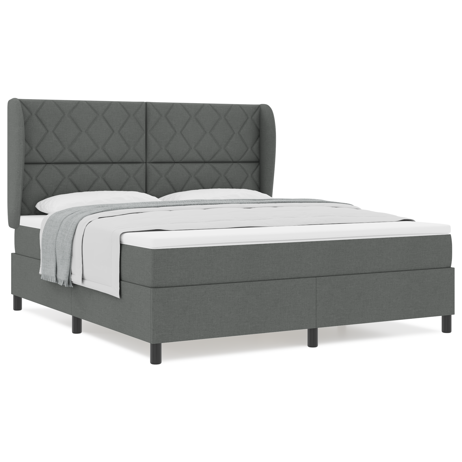 vidaXL Pat cu arcuri cu saltea Gri închis 180 x 200 cm țesătură vidaXL Pat cu arcuri cu saltea Gri închis 180 x 200 cm țesătură