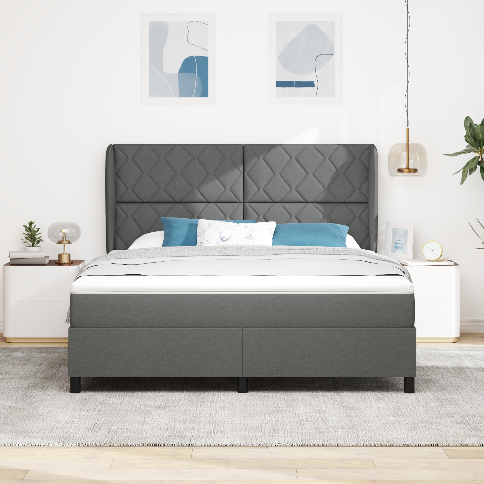vidaXL Pat cu arcuri cu saltea Gri închis 180 x 200 cm țesătură vidaXL Pat cu arcuri cu saltea Gri închis 180 x 200 cm țesătură