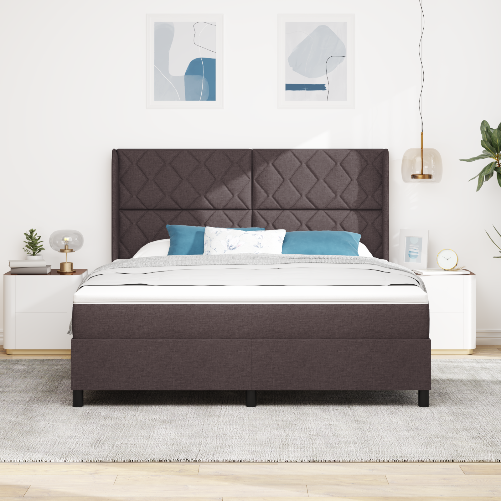 vidaXL Pat cu arcuri cu saltea Maro închis 180 x 200 cm țesătură vidaXL Pat cu arcuri cu saltea Maro închis 180 x 200 cm țesătură