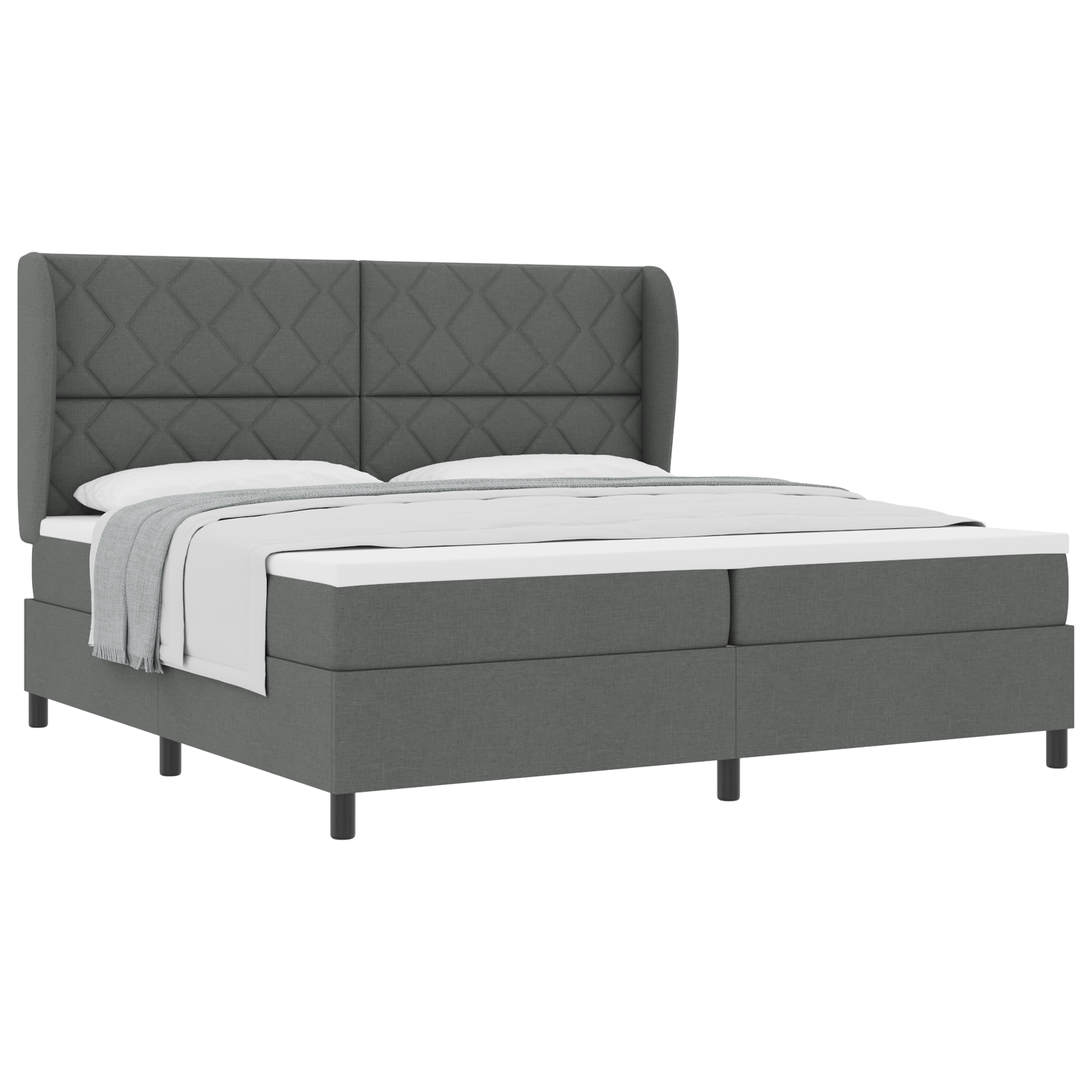 vidaXL Pat cu arcuri cu saltea Gri închis 200 x 200 cm țesătură vidaXL Pat cu arcuri cu saltea Gri închis 200 x 200 cm țesătură