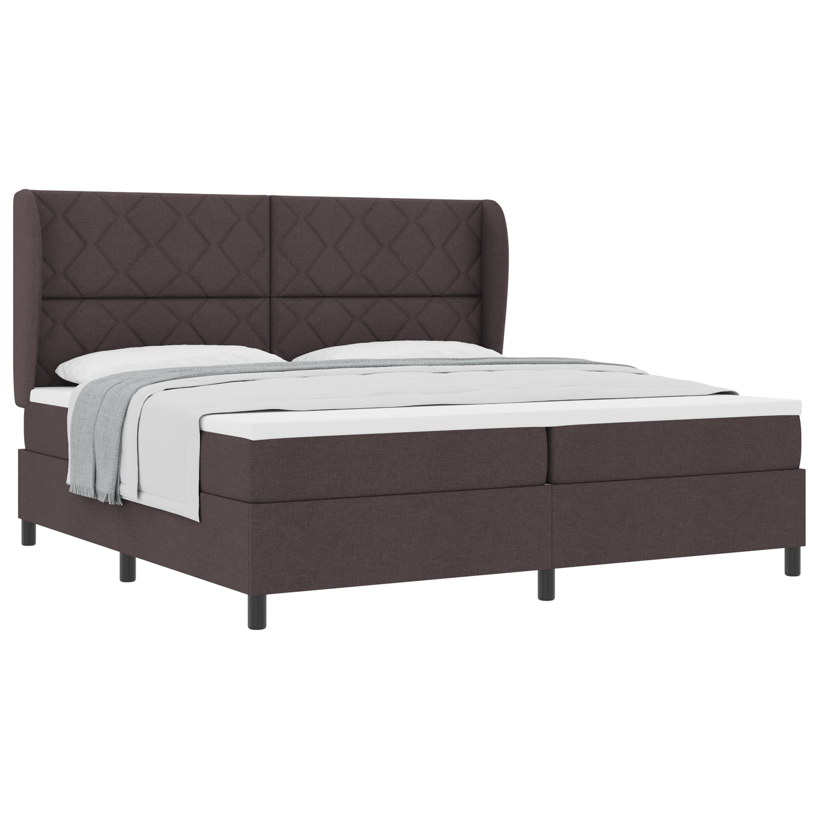 vidaXL Pat cu arcuri cu saltea Maro închis 200 x 200 cm țesătură vidaXL Pat cu arcuri cu saltea Maro închis 200 x 200 cm țesătură