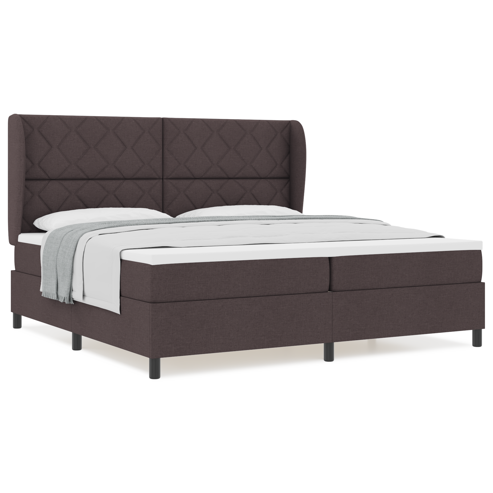 vidaXL Pat cu arcuri cu saltea Maro închis 200 x 200 cm țesătură vidaXL Pat cu arcuri cu saltea Maro închis 200 x 200 cm țesătură
