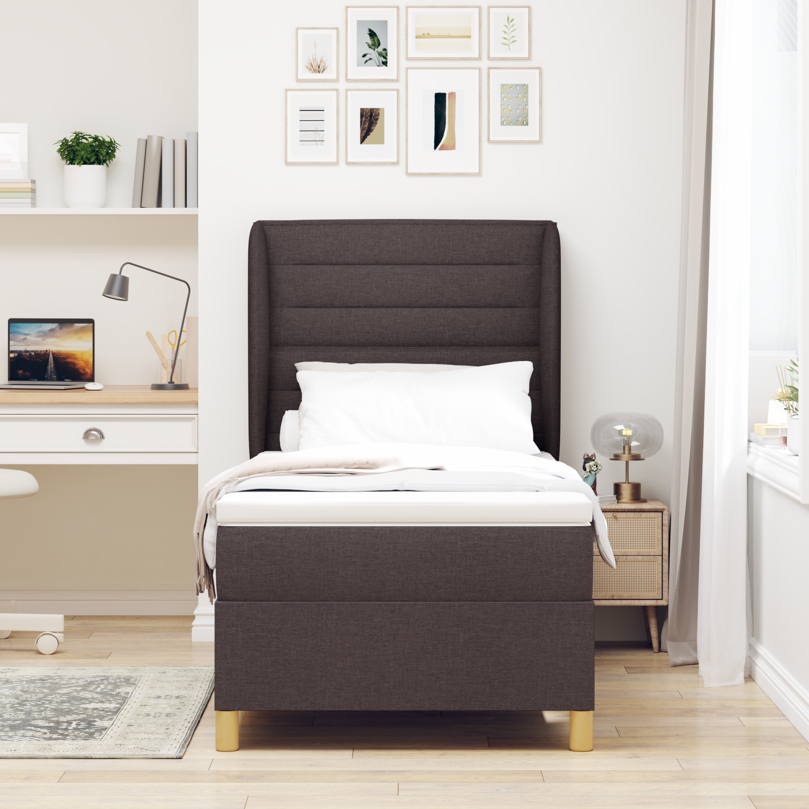 vidaXL Pat cu saltea cu arcuri Gri închis 90x190 cm Maro închis vidaXL Pat cu saltea cu arcuri Gri închis 90x190 cm Maro închis