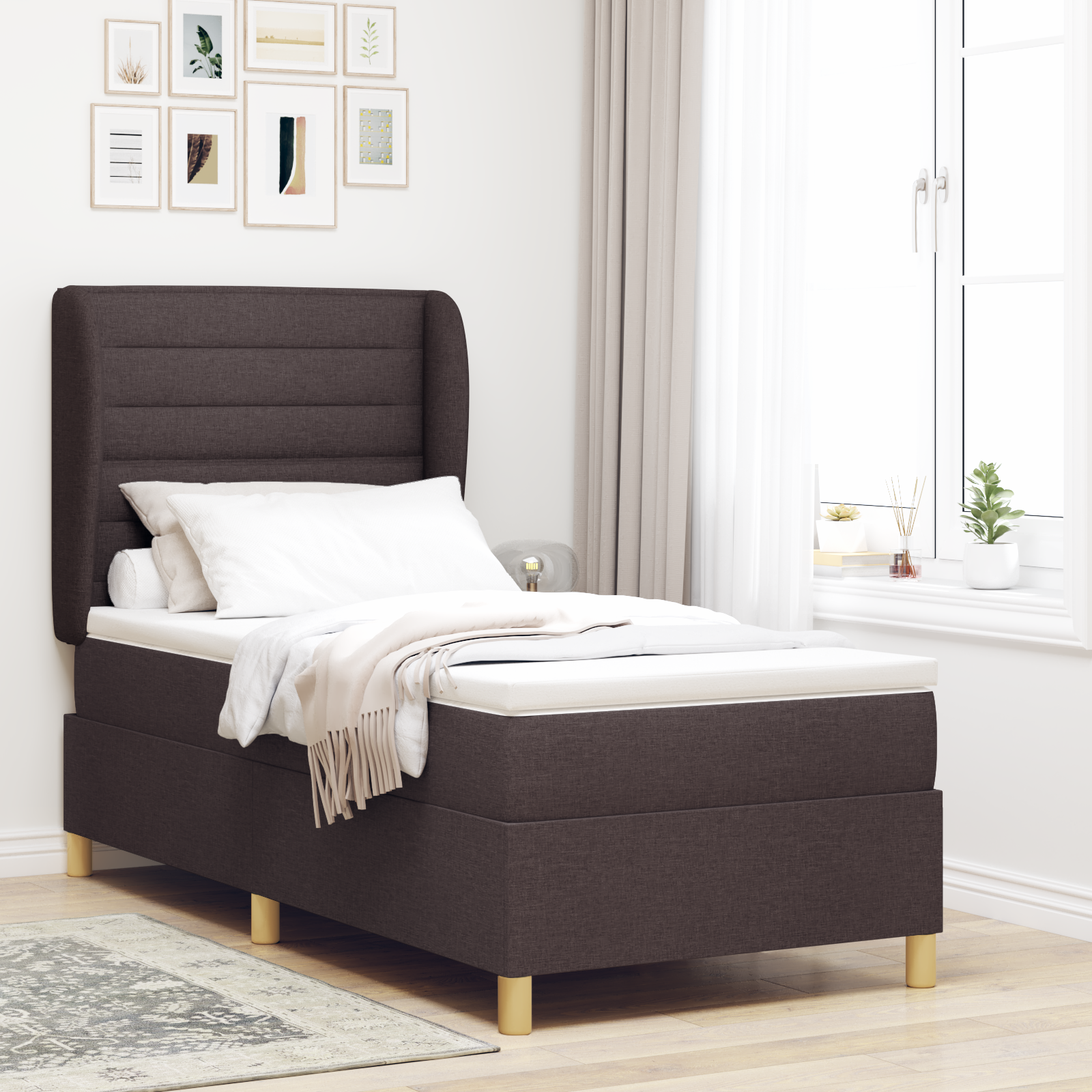 vidaXL Pat cu saltea cu arcuri Gri închis 90x190 cm Maro închis vidaXL Pat cu saltea cu arcuri Gri închis 90x190 cm Maro închis