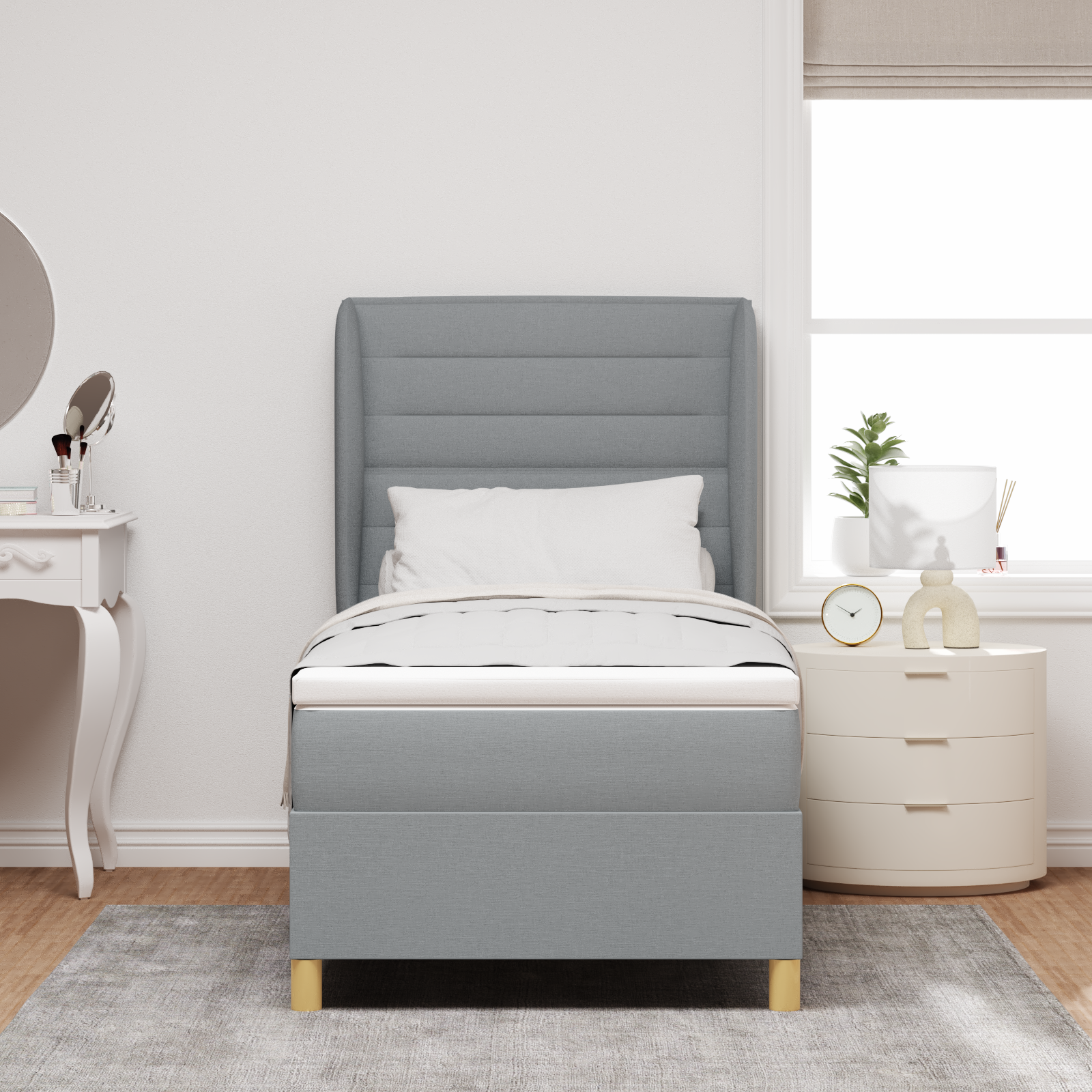vidaXL Pat cu saltea cu arcuri Gri închis 90x190 cm Gri deschis vidaXL Pat cu saltea cu arcuri Gri închis 90x190 cm Gri deschis