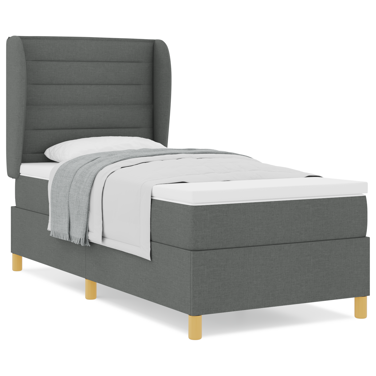 vidaXL Pat cu saltea cu arcuri Gri închis 90x190 cm Gri închis vidaXL Pat cu saltea cu arcuri Gri închis 90x190 cm Gri închis