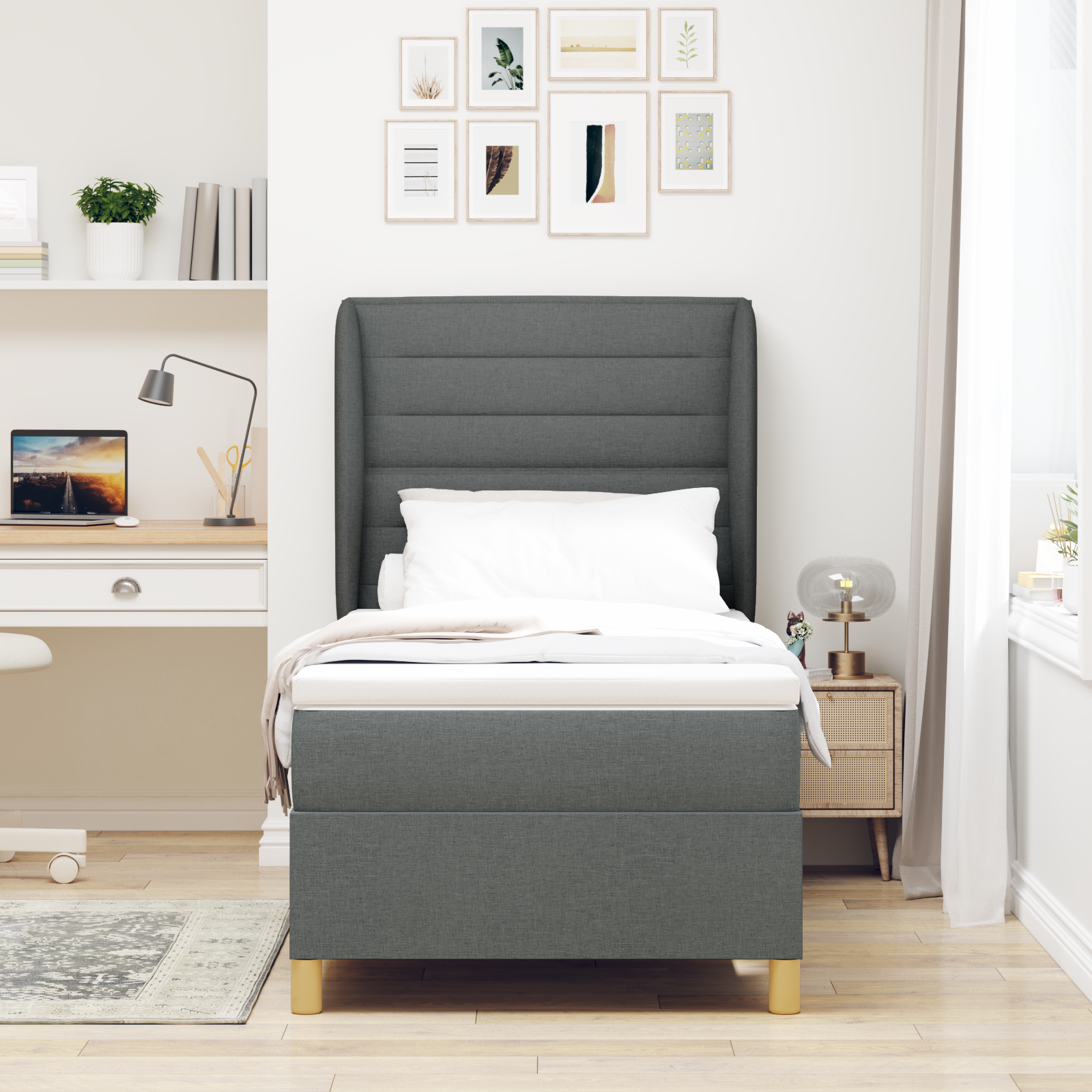 vidaXL Pat cu saltea cu arcuri Gri închis 90x190 cm Gri închis vidaXL Pat cu saltea cu arcuri Gri închis 90x190 cm Gri închis
