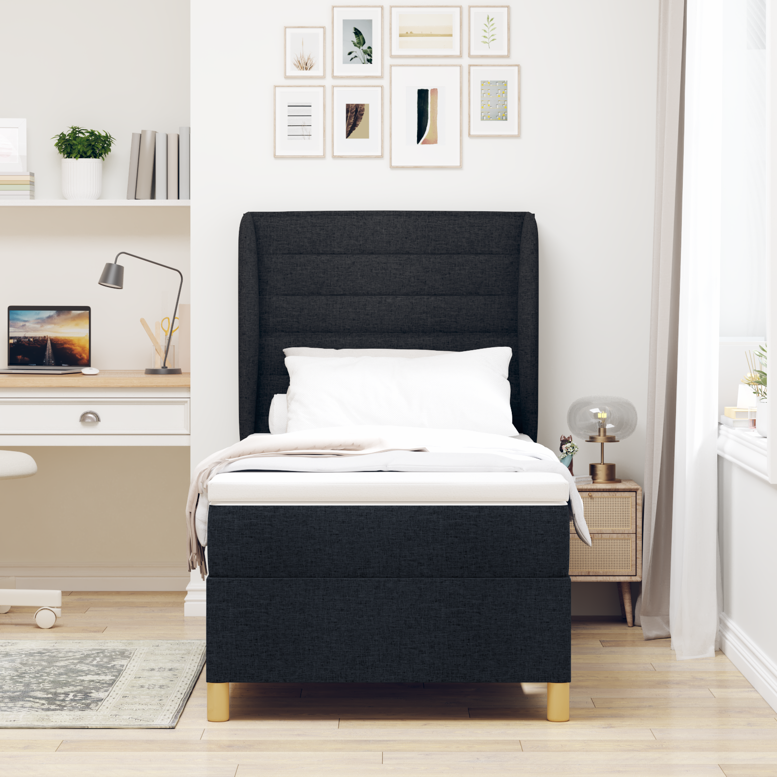 vidaXL Pat cu saltea cu arcuri Gri închis 90x190 cm Negru 100 x 200 cm vidaXL Pat cu saltea cu arcuri Gri închis 90x190 cm Negru 100 x 200 cm
