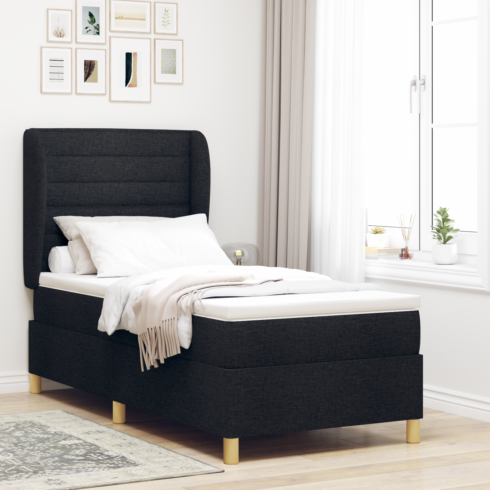 vidaXL Pat cu saltea cu arcuri Gri închis 90x190 cm Negru 100 x 200 cm vidaXL Pat cu saltea cu arcuri Gri închis 90x190 cm Negru 100 x 200 cm