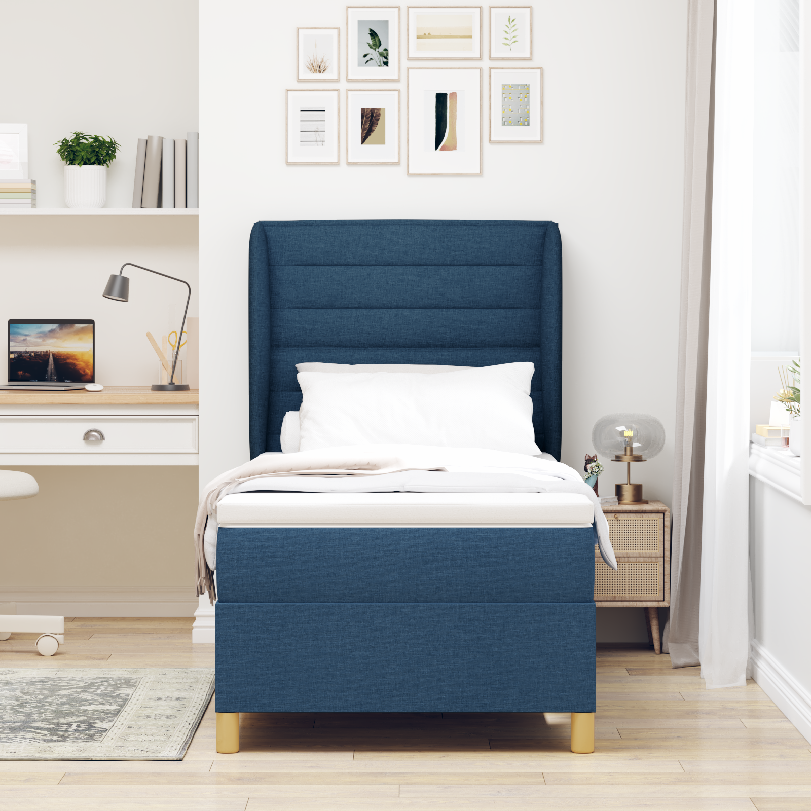 vidaXL Pat cu saltea cu arcuri Gri închis 90x190 cm cu saltea albastru vidaXL Pat cu saltea cu arcuri Gri închis 90x190 cm cu saltea albastru