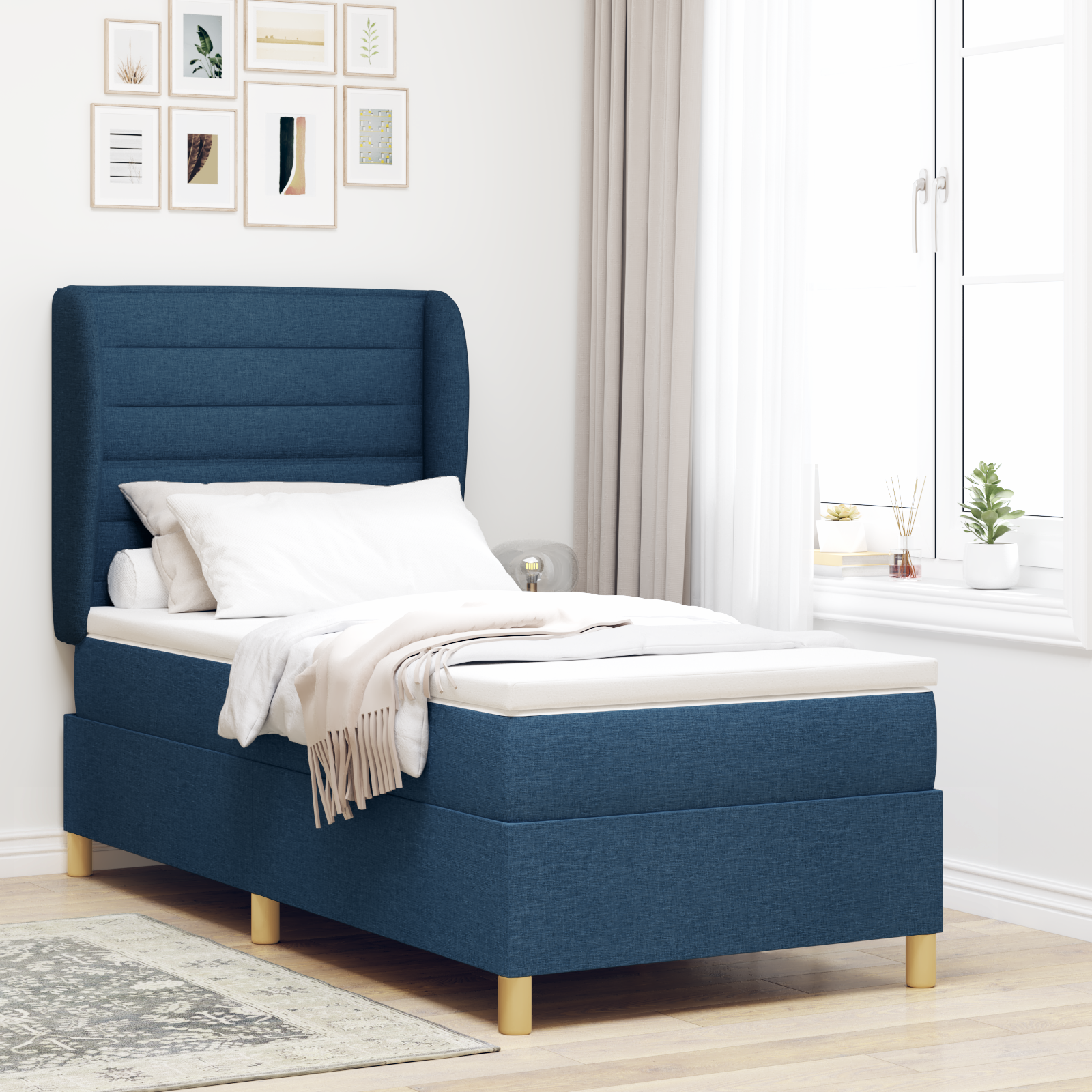 vidaXL Pat cu saltea cu arcuri Gri închis 90x190 cm cu saltea albastru vidaXL Pat cu saltea cu arcuri Gri închis 90x190 cm cu saltea albastru