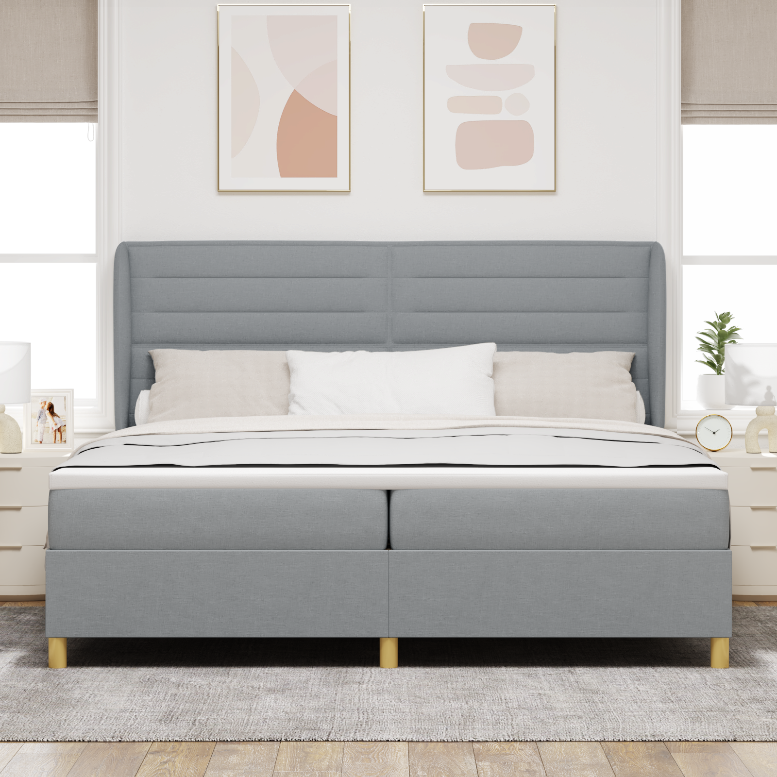 vidaXL Pat cu saltea cu arcuri Gri închis 90x190 cm Gri deschis vidaXL Pat cu saltea cu arcuri Gri închis 90x190 cm Gri deschis