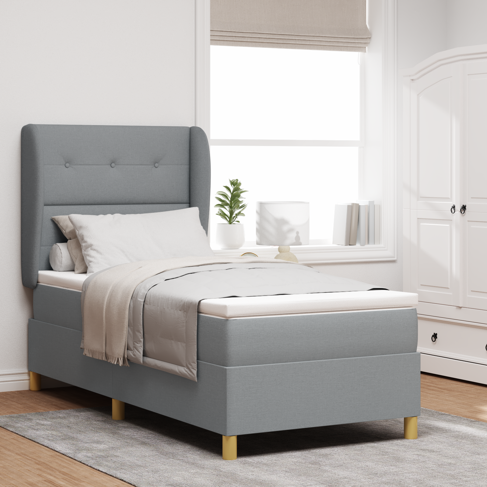 vidaXL Box Spring Bed cu Saltea Gri Deschis 80x200 cm Țesătură vidaXL Box Spring Bed cu Saltea Gri Deschis 80x200 cm Țesătură