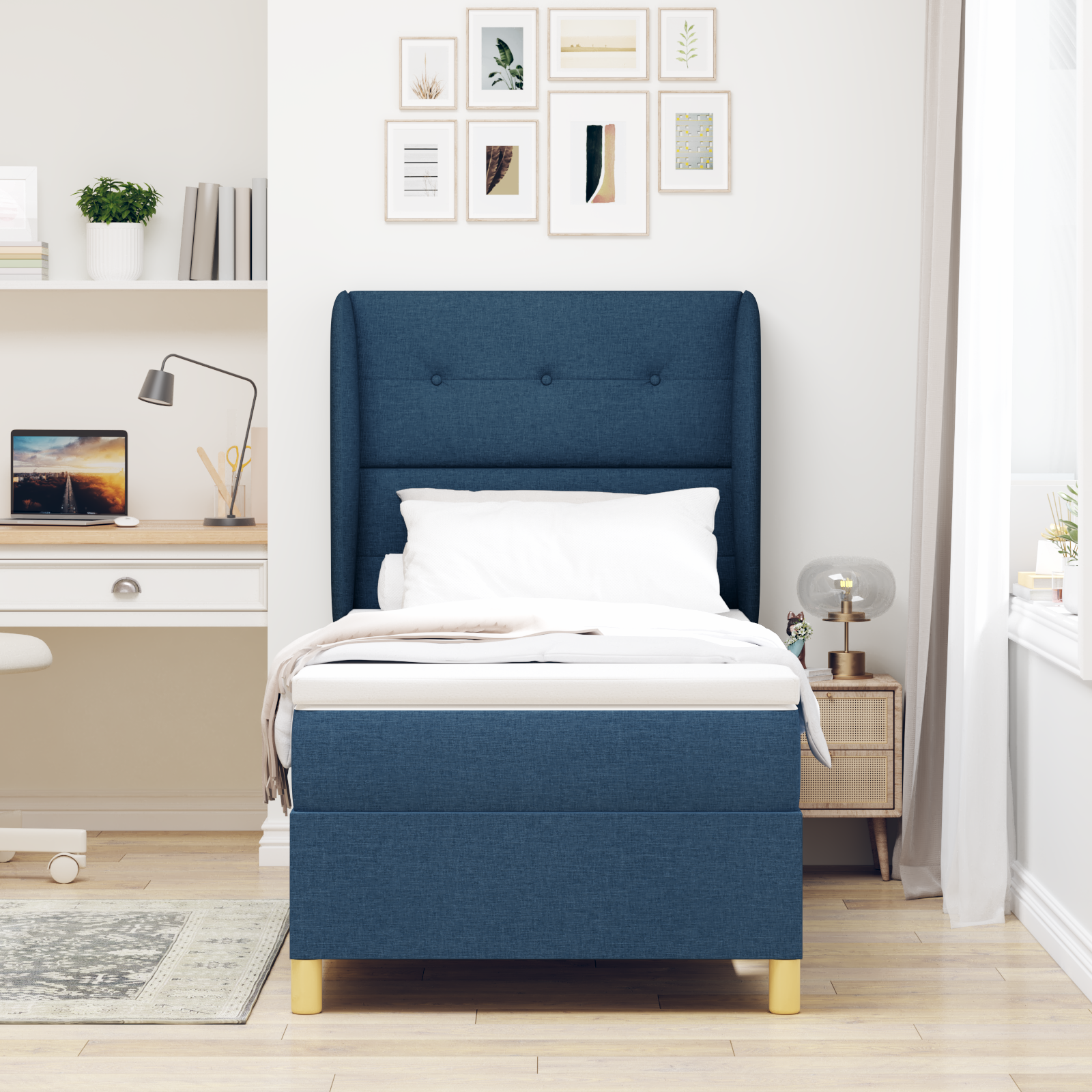 vidaXL Pat cu saltea cu arcuri Gri închis 90x190 cm cu saltea albastru vidaXL Pat cu saltea cu arcuri Gri închis 90x190 cm cu saltea albastru