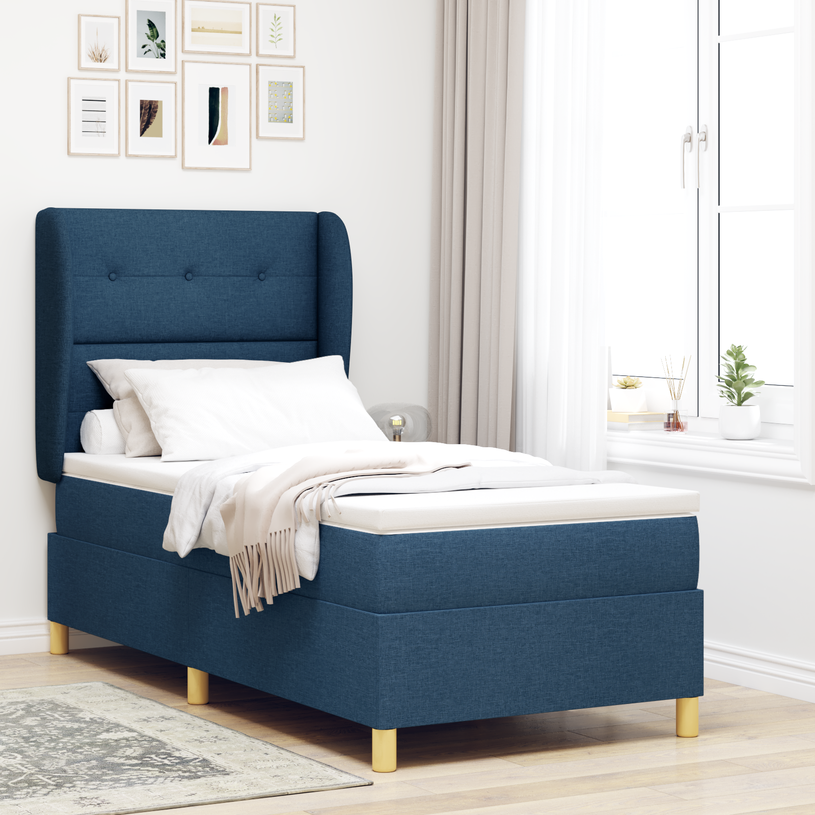 vidaXL Pat cu saltea cu arcuri Gri închis 90x190 cm cu saltea albastru vidaXL Pat cu saltea cu arcuri Gri închis 90x190 cm cu saltea albastru