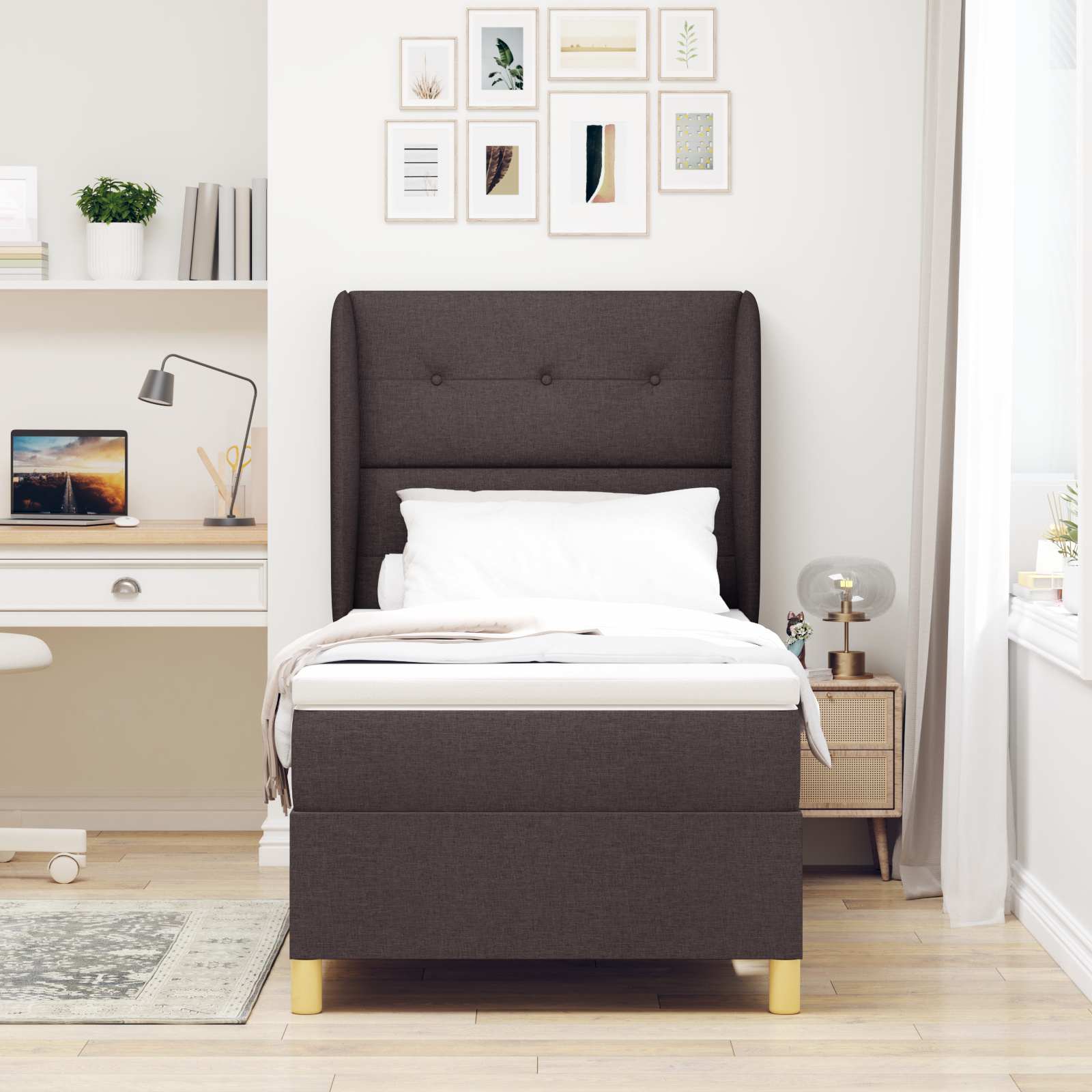 vidaXL Pat cu saltea cu arcuri Gri închis 90x190 cm Maro închis vidaXL Pat cu saltea cu arcuri Gri închis 90x190 cm Maro închis