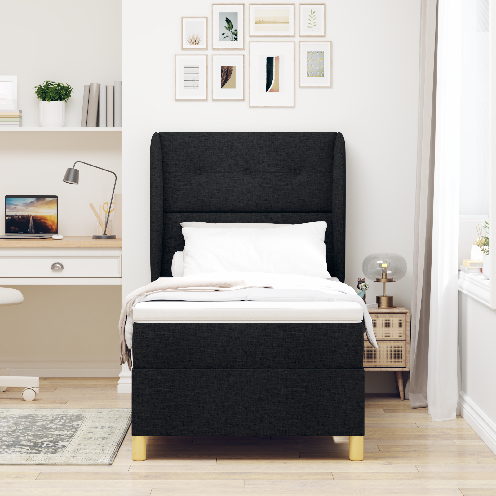 vidaXL Pat cu saltea cu arcuri Gri închis 90x190 cm Negru 100 x 200 cm vidaXL Pat cu saltea cu arcuri Gri închis 90x190 cm Negru 100 x 200 cm