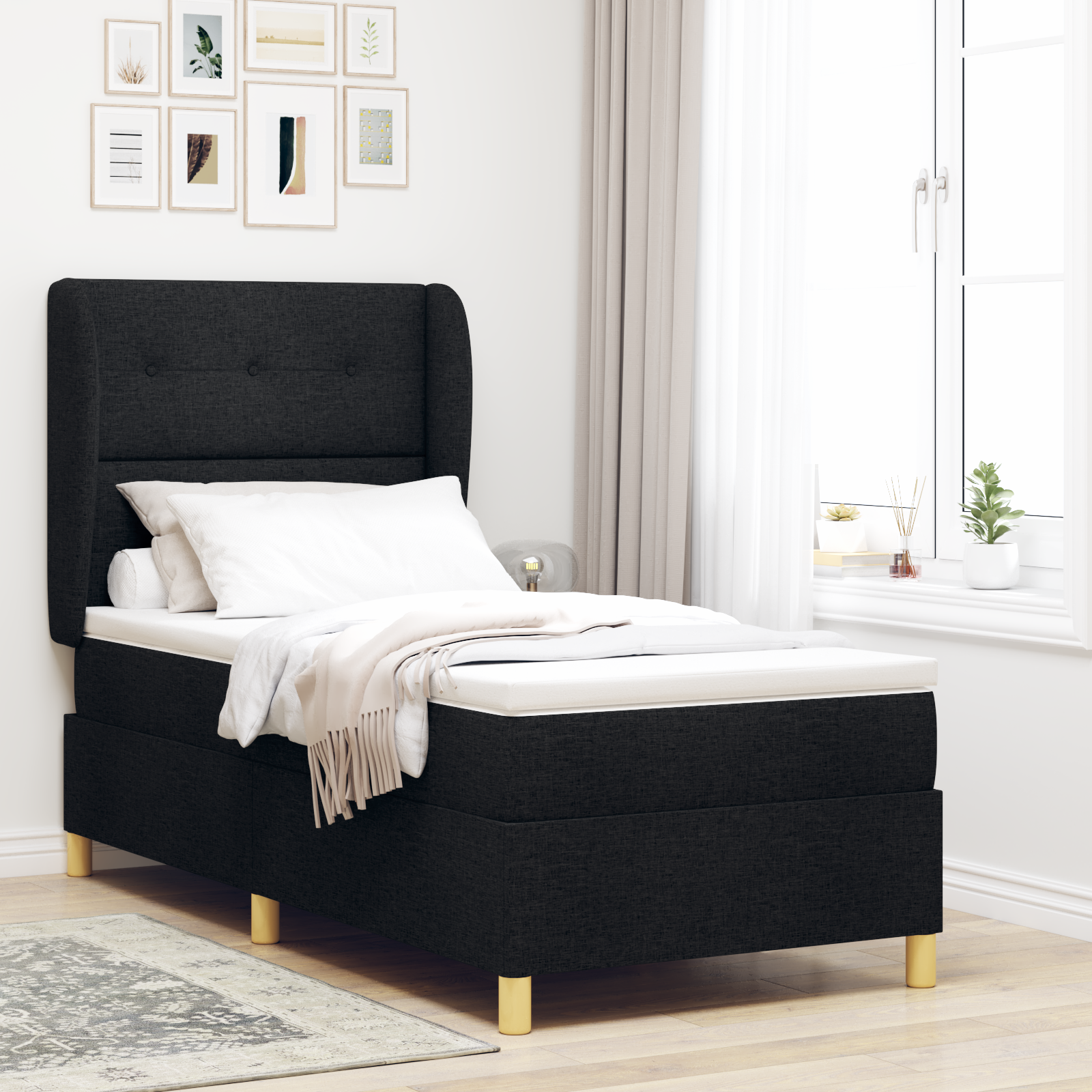 vidaXL Pat cu saltea cu arcuri Gri închis 90x190 cm Negru 100 x 200 cm vidaXL Pat cu saltea cu arcuri Gri închis 90x190 cm Negru 100 x 200 cm