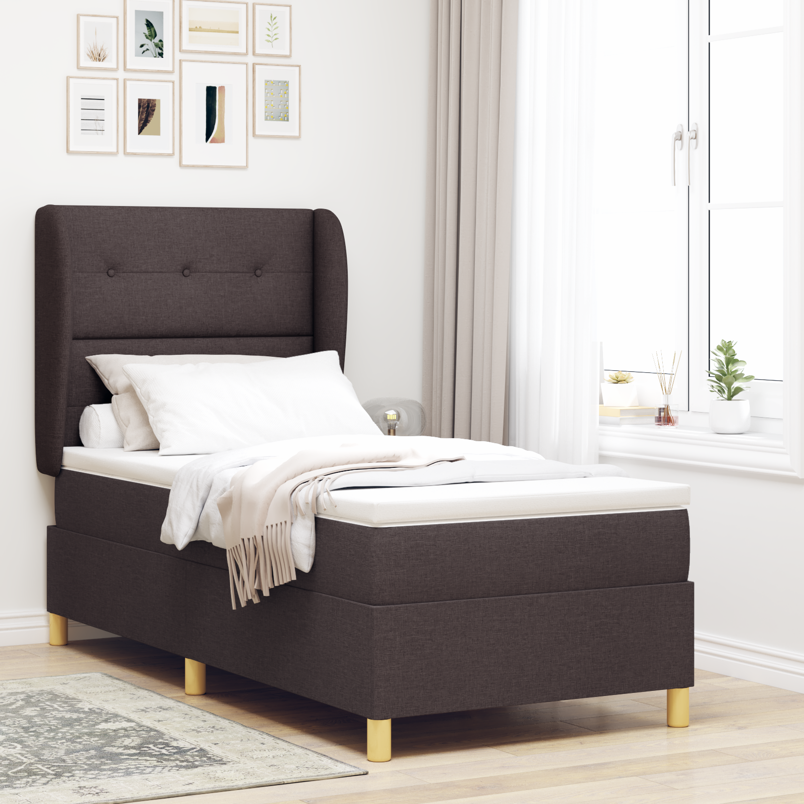 vidaXL Pat cu saltea cu arcuri Gri închis 90x190 cm Maro închis vidaXL Pat cu saltea cu arcuri Gri închis 90x190 cm Maro închis