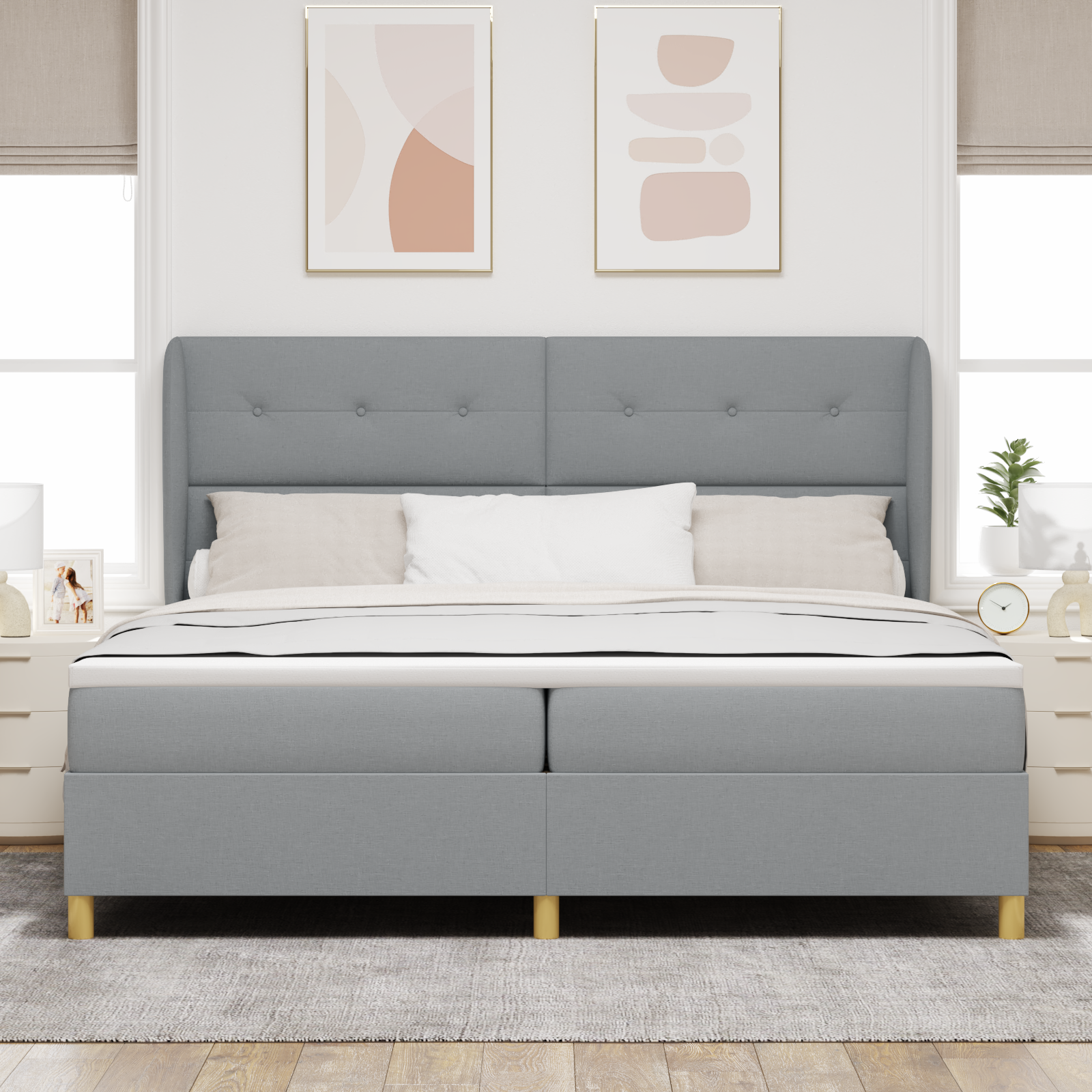 vidaXL Pat cu saltea cu arcuri Gri închis 90x190 cm Gri deschis vidaXL Pat cu saltea cu arcuri Gri închis 90x190 cm Gri deschis