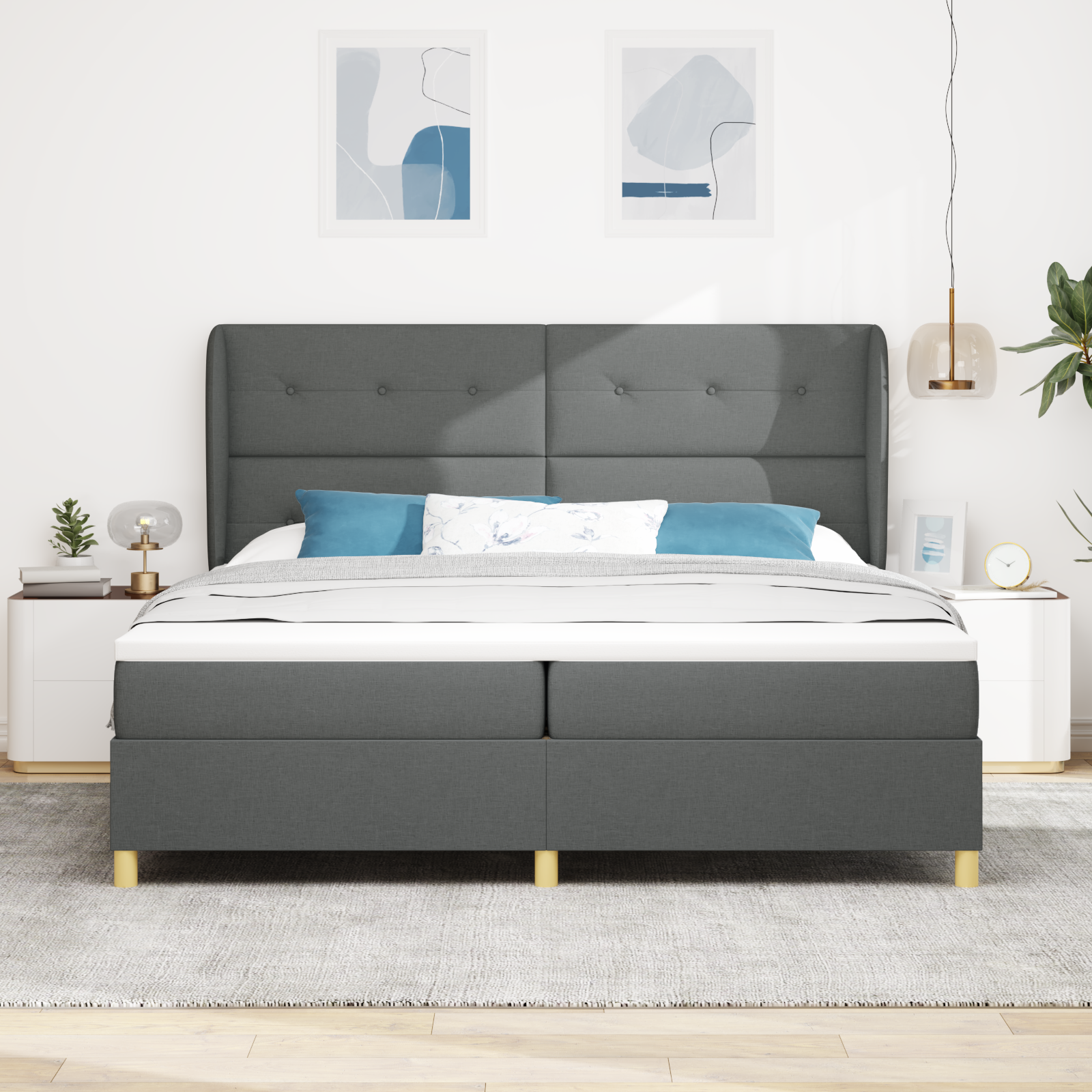 vidaXL Pat cu saltea cu arcuri Gri închis 90x190 cm Gri închis vidaXL Pat cu saltea cu arcuri Gri închis 90x190 cm Gri închis