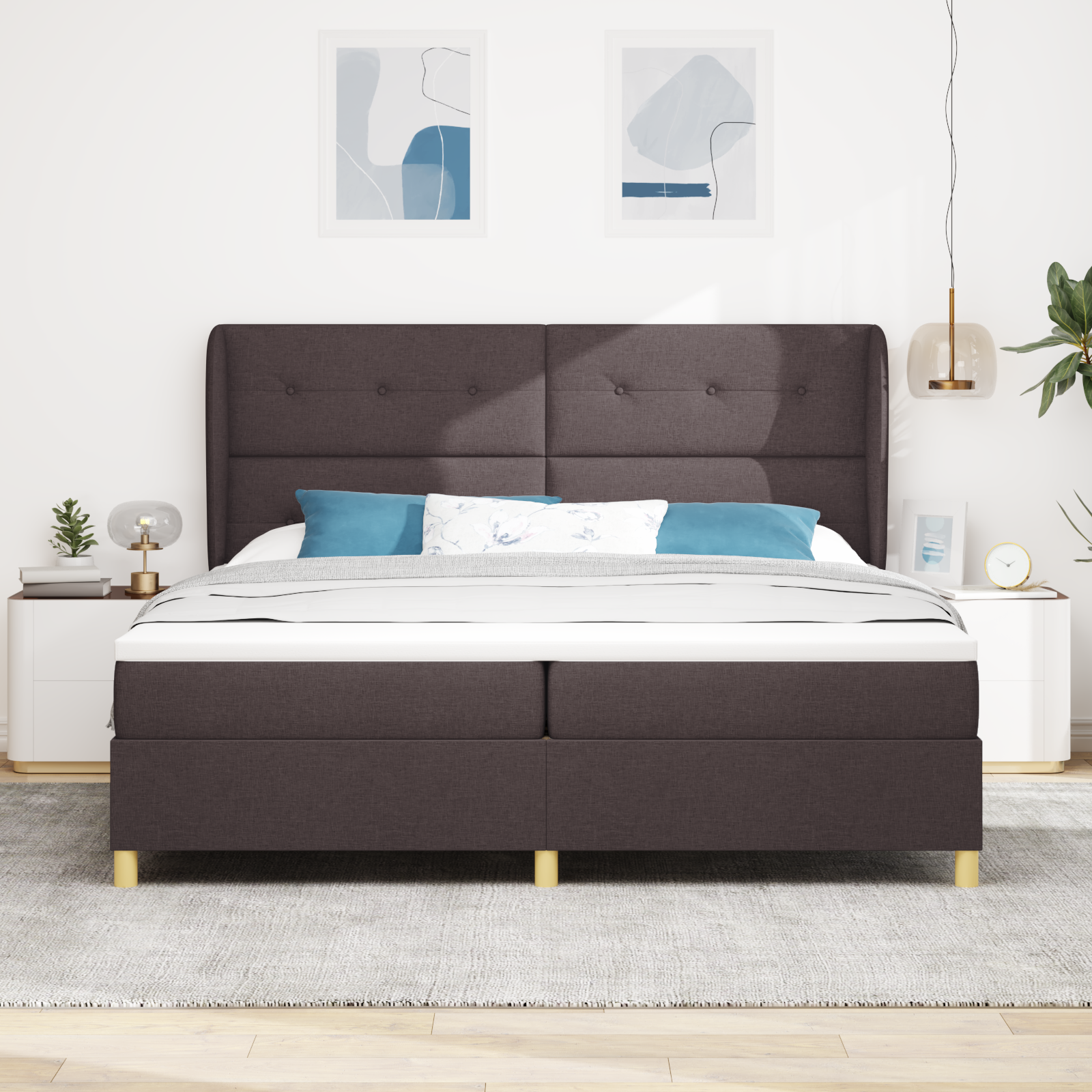 vidaXL Pat cu saltea cu arcuri Gri închis 90x190 cm Maro închis vidaXL Pat cu saltea cu arcuri Gri închis 90x190 cm Maro închis