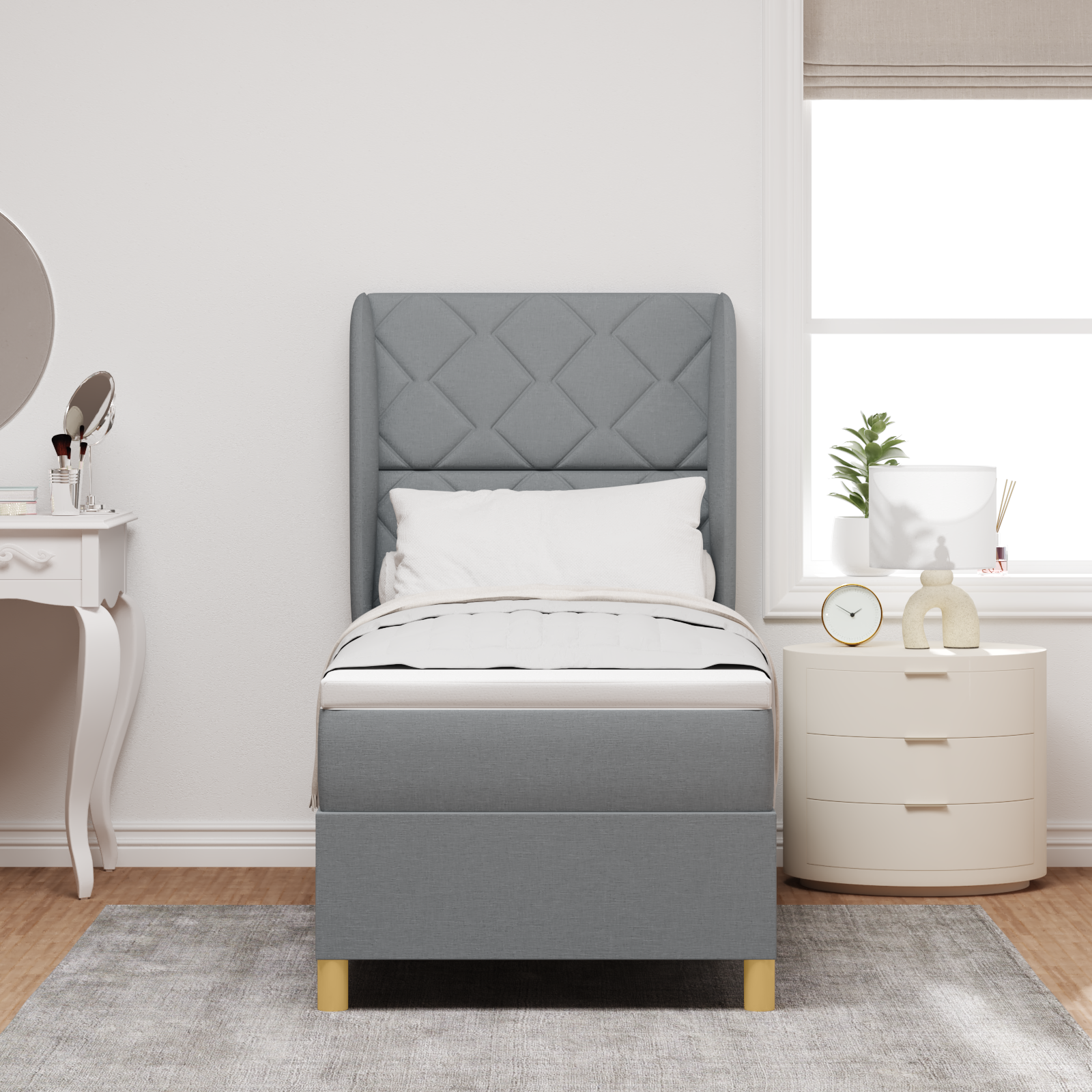 vidaXL Pat cu saltea cu arcuri Gri închis 90x190 cm Gri deschis vidaXL Pat cu saltea cu arcuri Gri închis 90x190 cm Gri deschis