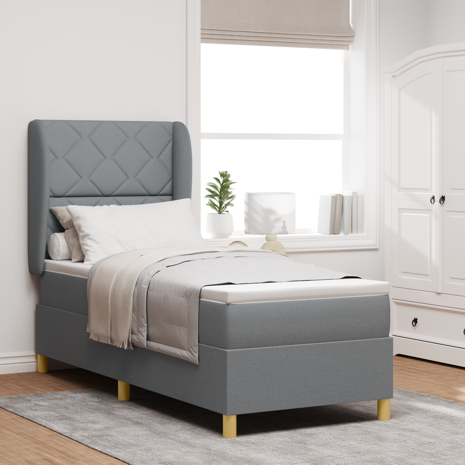 vidaXL Pat cu saltea cu arcuri Gri închis 90x190 cm Gri deschis vidaXL Pat cu saltea cu arcuri Gri închis 90x190 cm Gri deschis