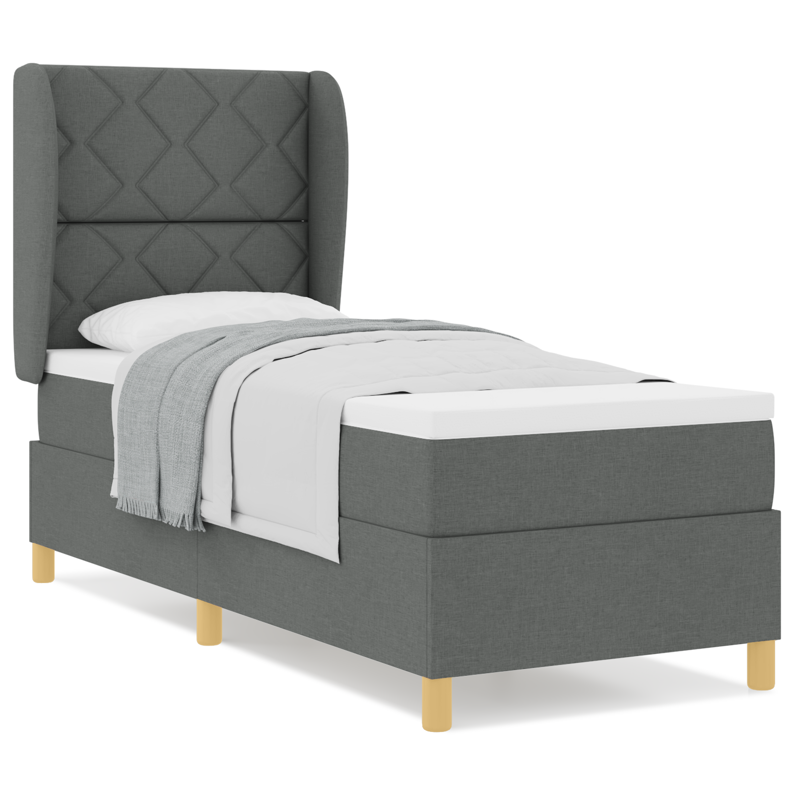 vidaXL Pat cu saltea cu arcuri Gri închis 90x190 cm Gri închis vidaXL Pat cu saltea cu arcuri Gri închis 90x190 cm Gri închis