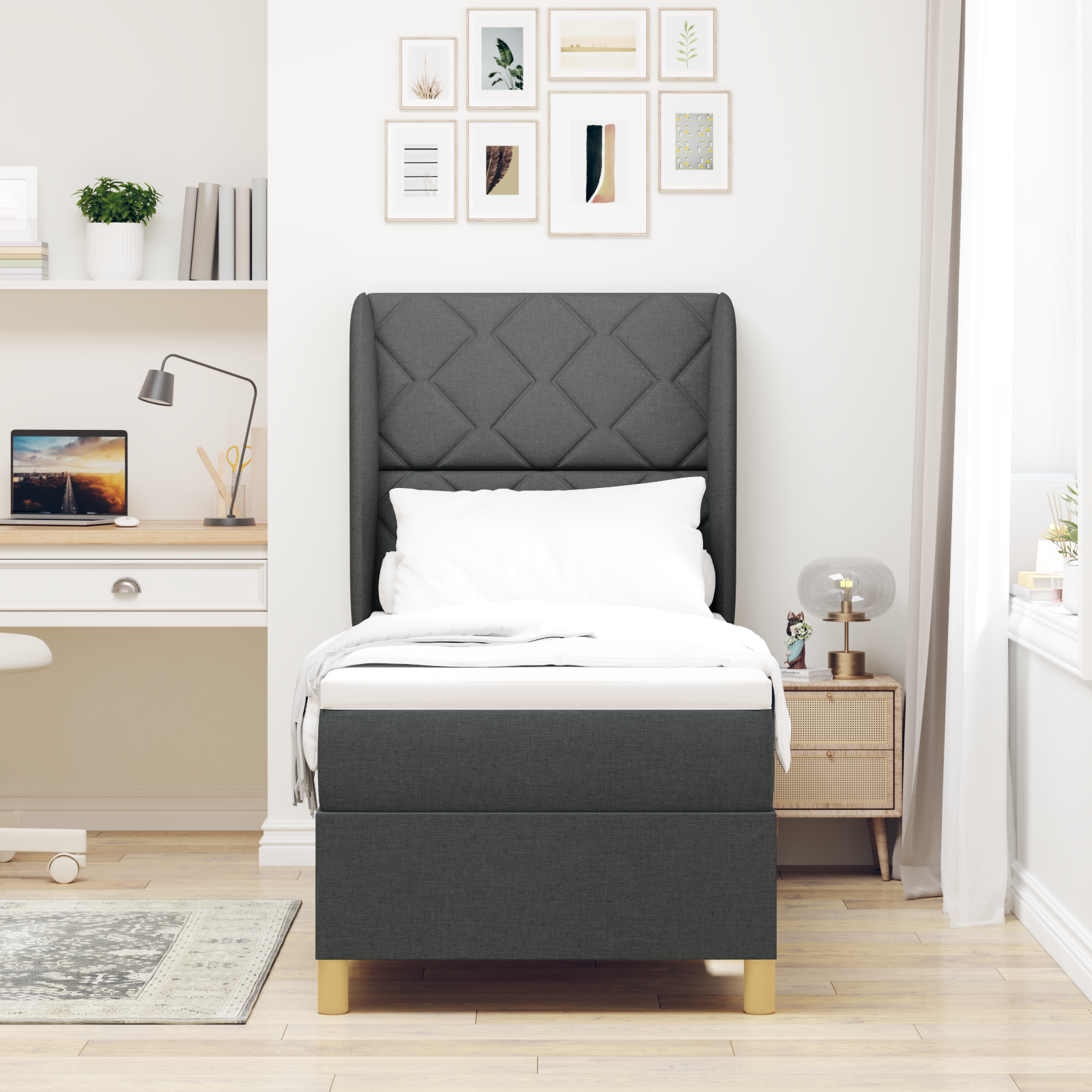 vidaXL Pat cu saltea cu arcuri Gri închis 90x190 cm Gri închis vidaXL Pat cu saltea cu arcuri Gri închis 90x190 cm Gri închis