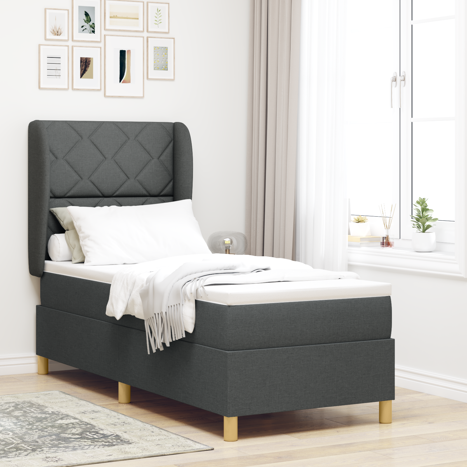 vidaXL Pat cu saltea cu arcuri Gri închis 90x190 cm Gri închis vidaXL Pat cu saltea cu arcuri Gri închis 90x190 cm Gri închis