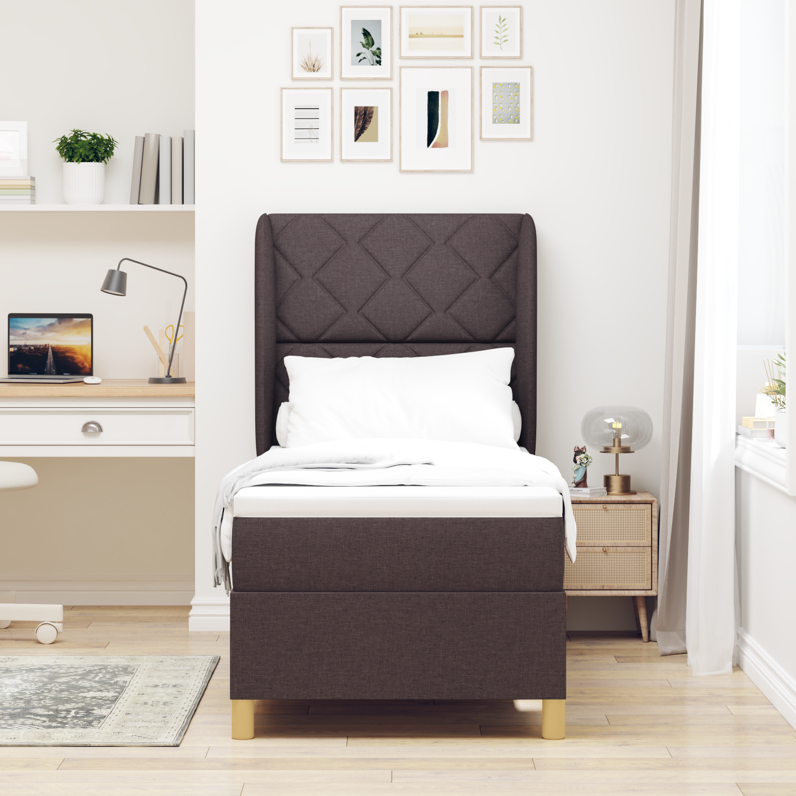 vidaXL Pat cu saltea cu arcuri Gri închis 90x190 cm Maro închis vidaXL Pat cu saltea cu arcuri Gri închis 90x190 cm Maro închis