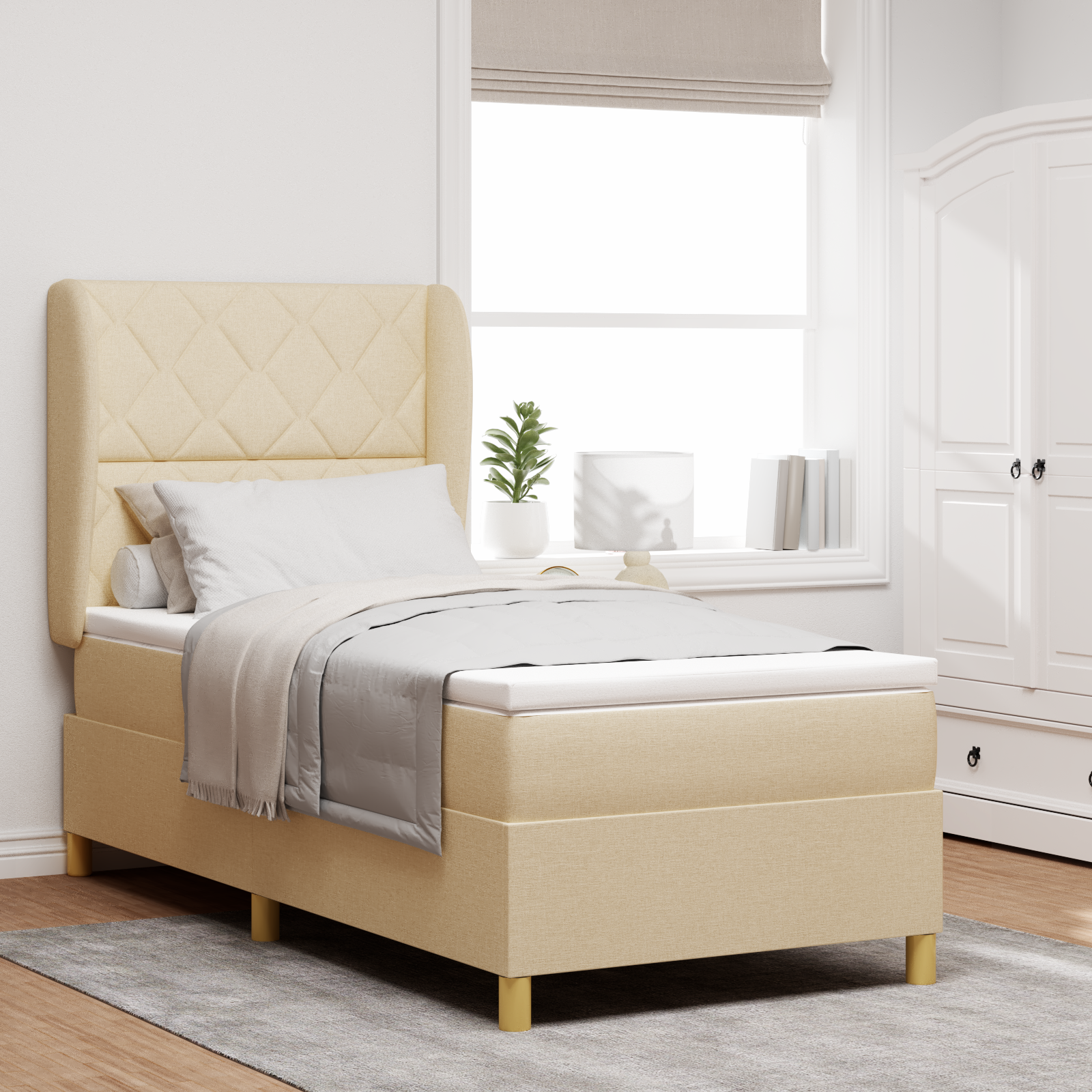 vidaXL Pat cu saltea cu arcuri Gri închis 90x190 cm Crem 90 x 190 cm vidaXL Pat cu saltea cu arcuri Gri închis 90x190 cm Crem 90 x 190 cm
