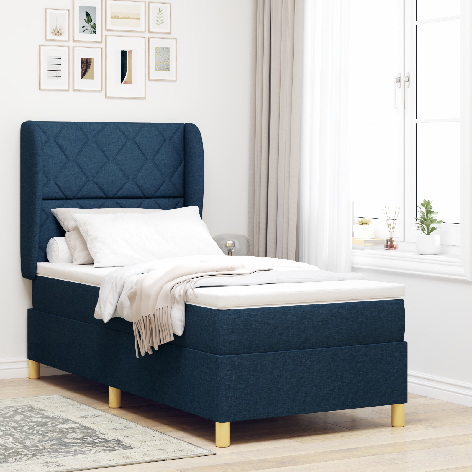 vidaXL Pat cu saltea cu arcuri Gri închis 90x190 cm cu saltea albastru vidaXL Pat cu saltea cu arcuri Gri închis 90x190 cm cu saltea albastru