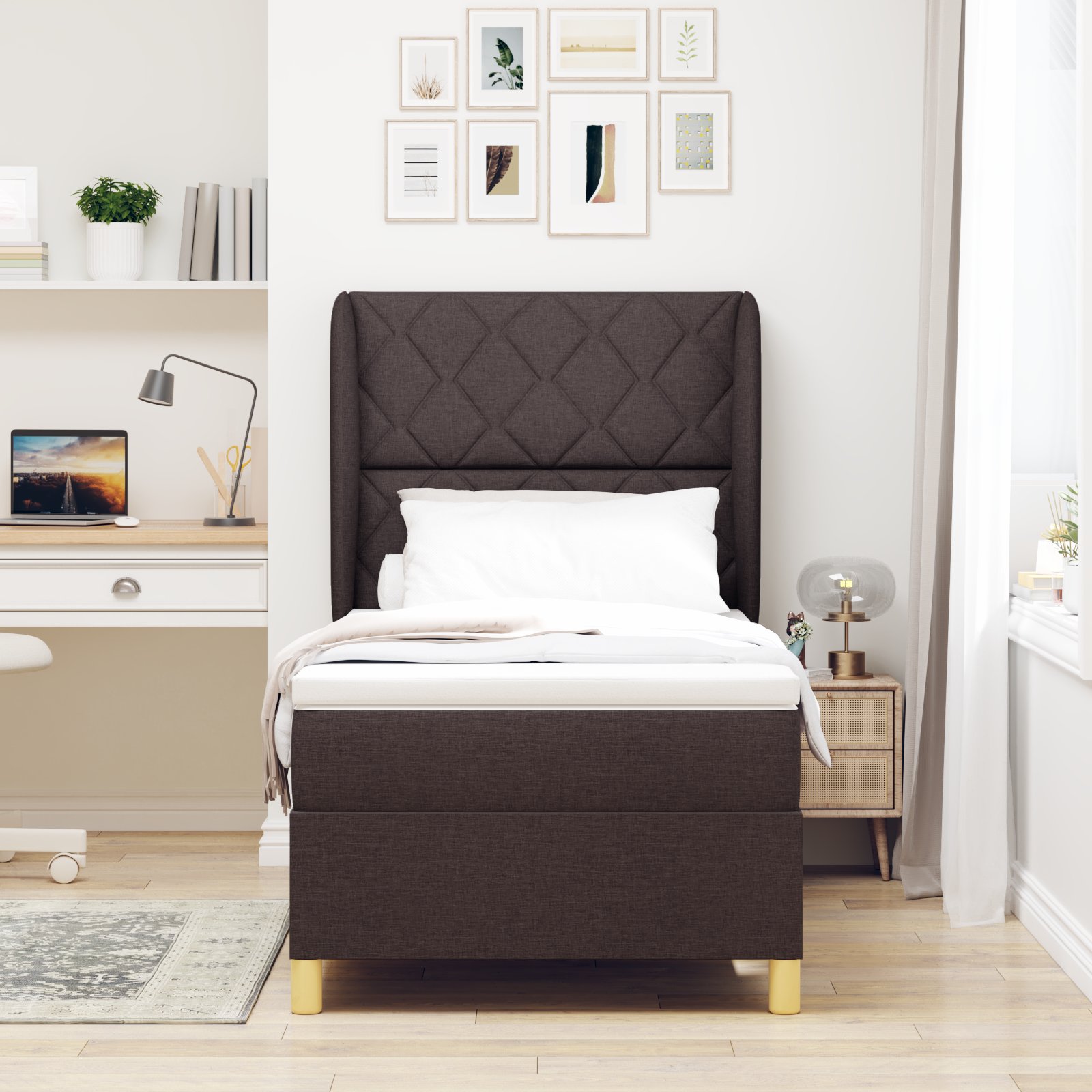 vidaXL Pat cu saltea cu arcuri Gri închis 90x190 cm Maro închis vidaXL Pat cu saltea cu arcuri Gri închis 90x190 cm Maro închis