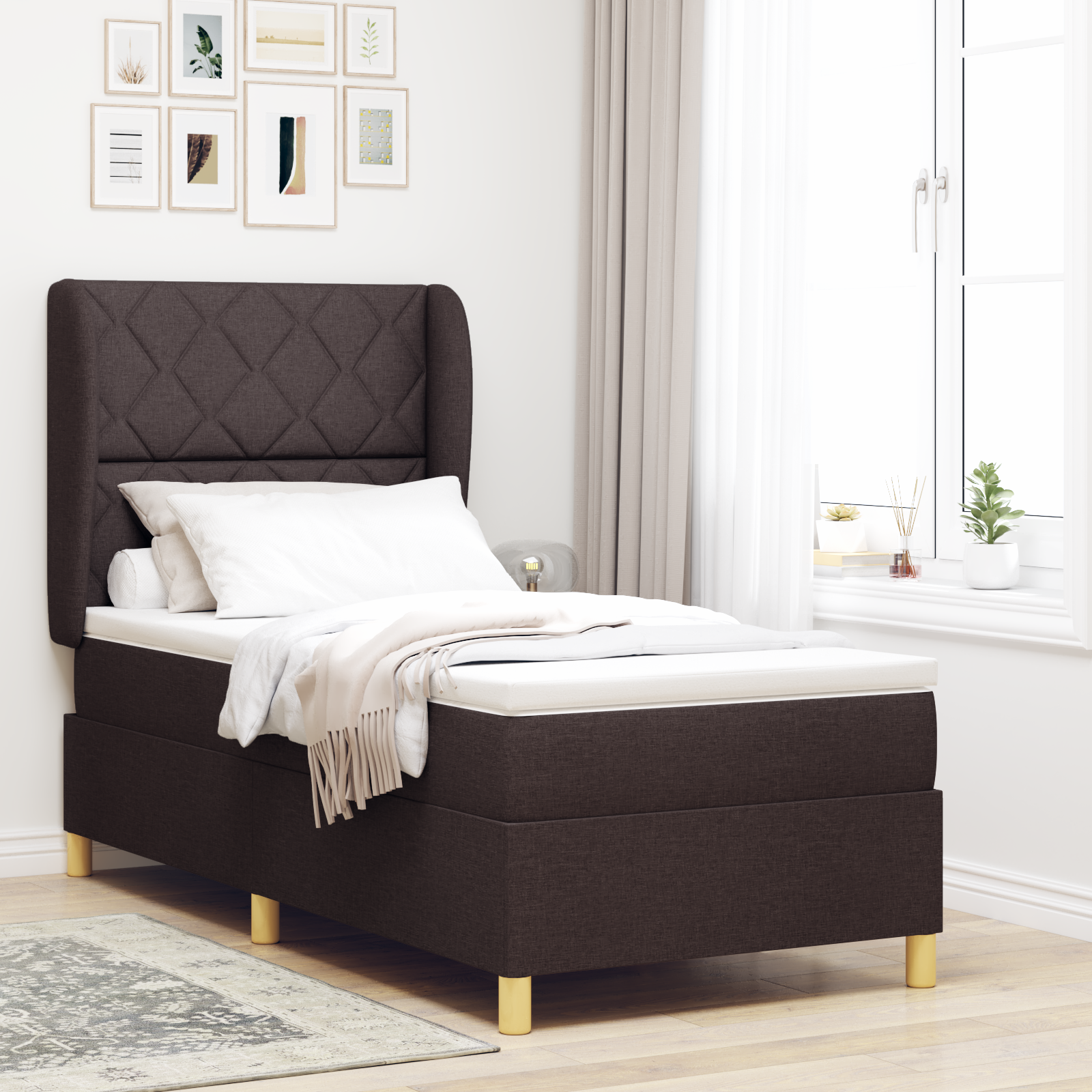 vidaXL Pat cu saltea cu arcuri Gri închis 90x190 cm Maro închis vidaXL Pat cu saltea cu arcuri Gri închis 90x190 cm Maro închis
