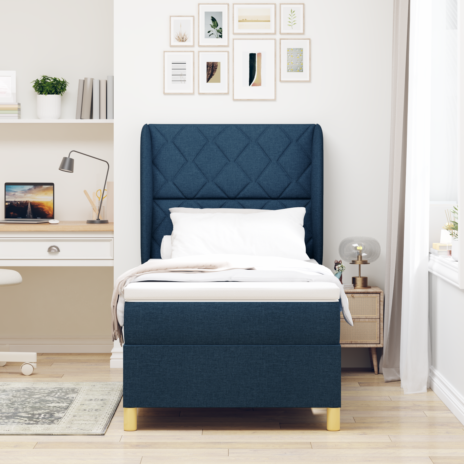 vidaXL Pat cu saltea cu arcuri Gri închis 90x190 cm cu saltea albastru vidaXL Pat cu saltea cu arcuri Gri închis 90x190 cm cu saltea albastru