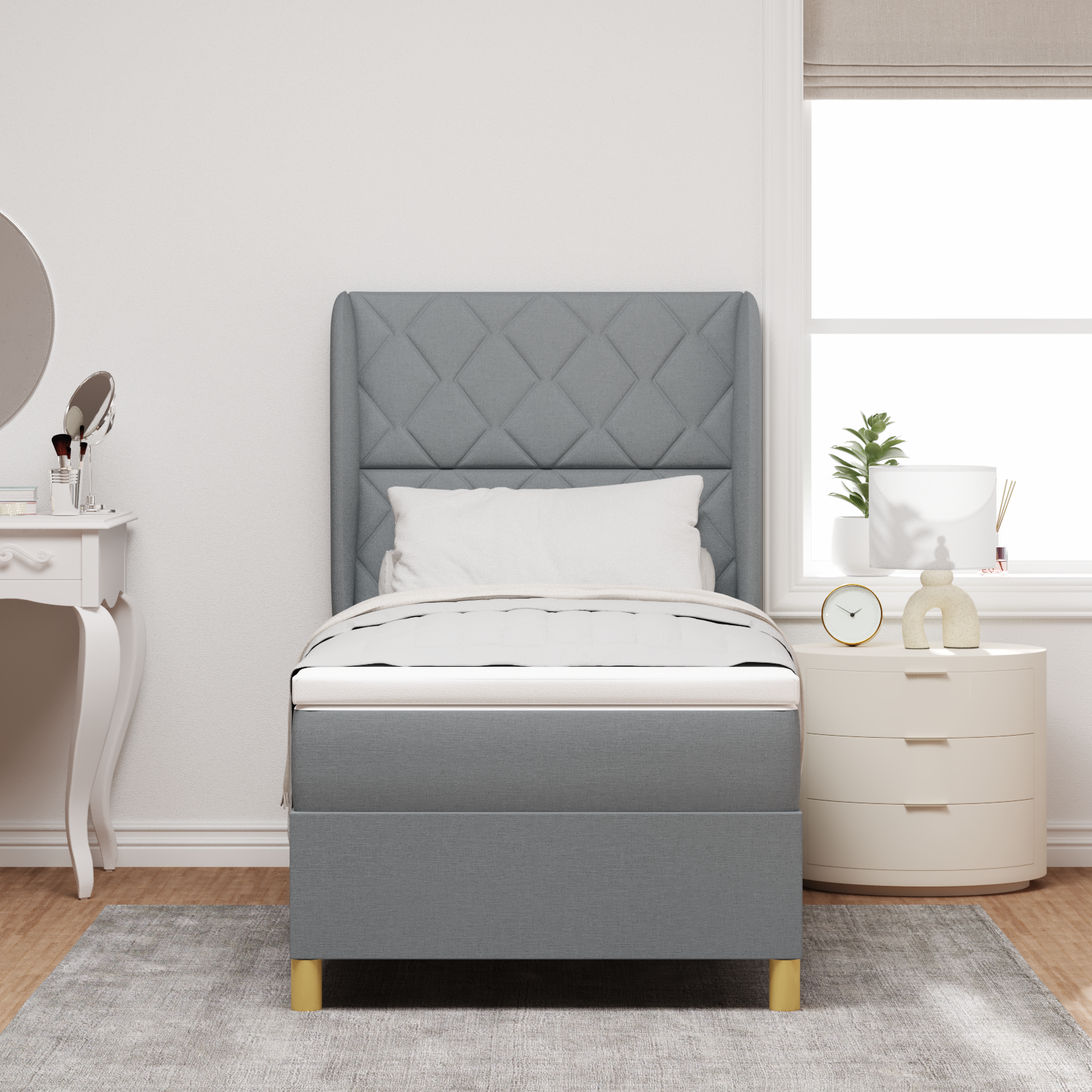 vidaXL Pat cu saltea cu arcuri Gri închis 90x190 cm Gri deschis vidaXL Pat cu saltea cu arcuri Gri închis 90x190 cm Gri deschis