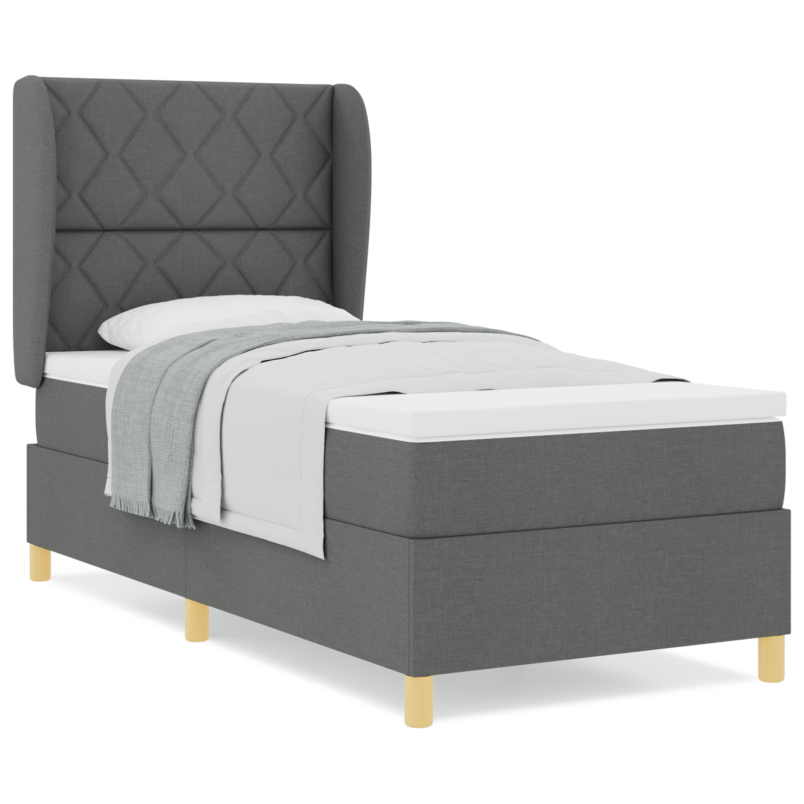 vidaXL Pat cu saltea cu arcuri Gri închis 90x190 cm Gri închis vidaXL Pat cu saltea cu arcuri Gri închis 90x190 cm Gri închis