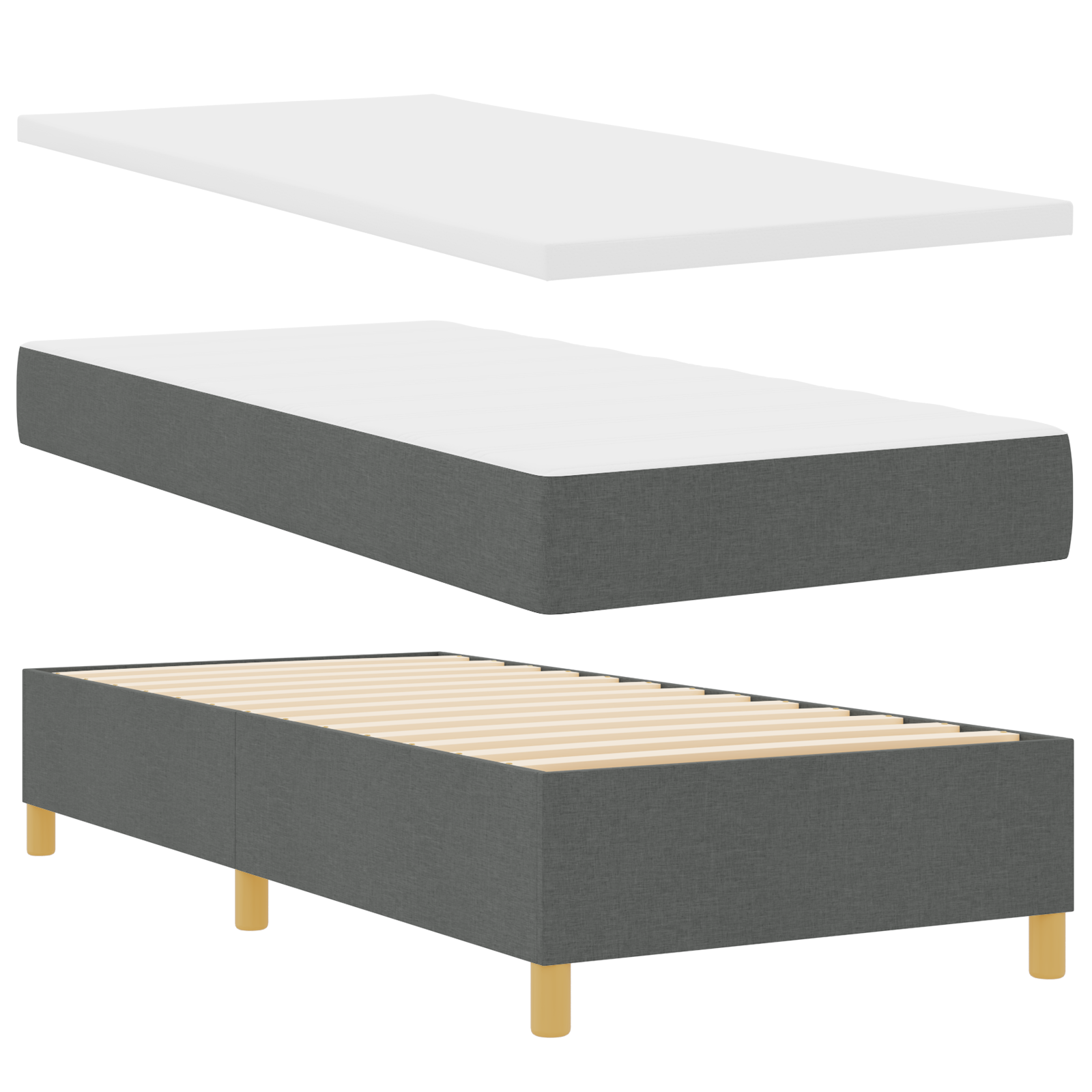 vidaXL Pat cu saltea cu arcuri Gri închis 90x190 cm Gri închis vidaXL Pat cu saltea cu arcuri Gri închis 90x190 cm Gri închis